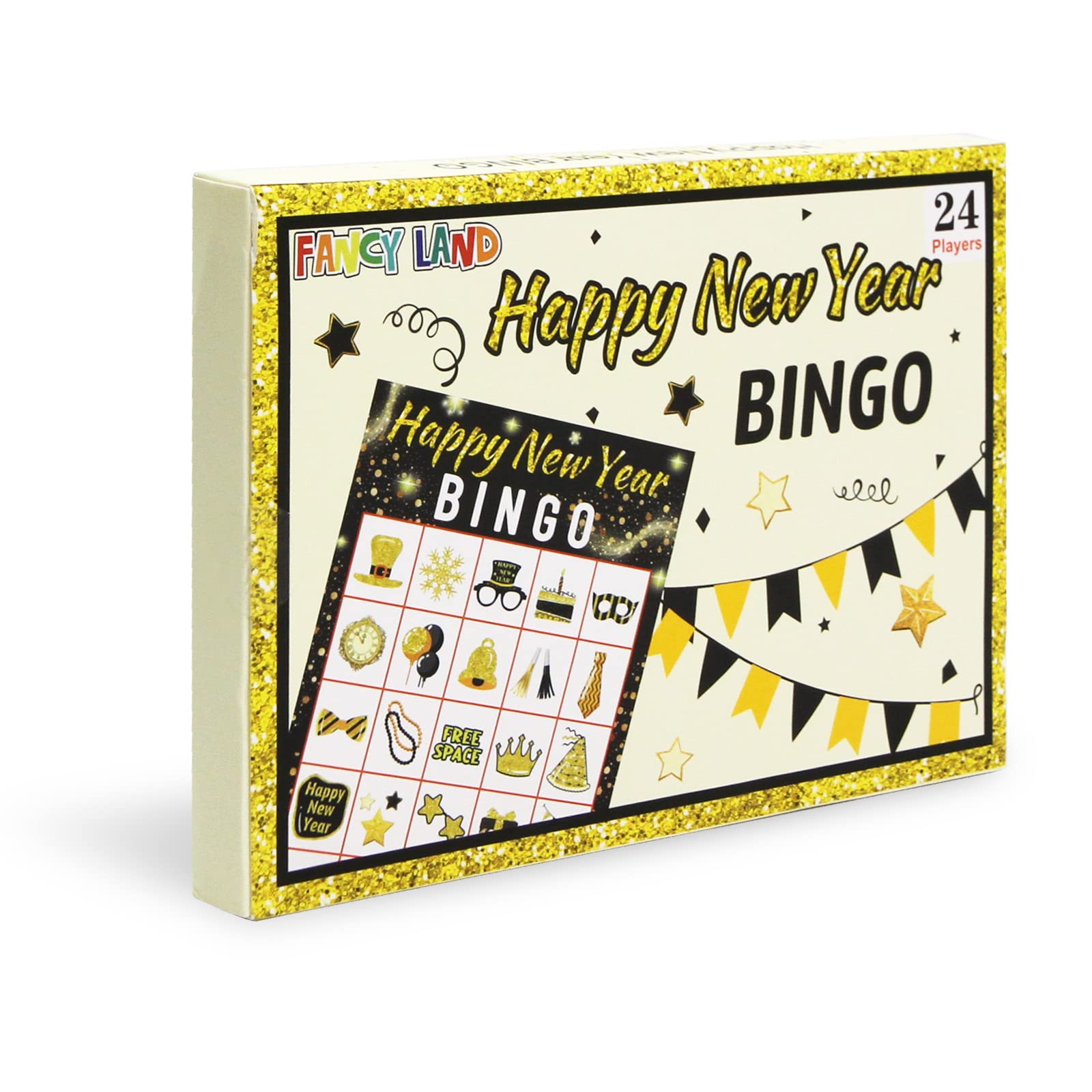 New Year Bingo Game for Kids - 24 Players Holiday Party Supplies Set for Classroom, Family Reunion & New Years Eve Celebration