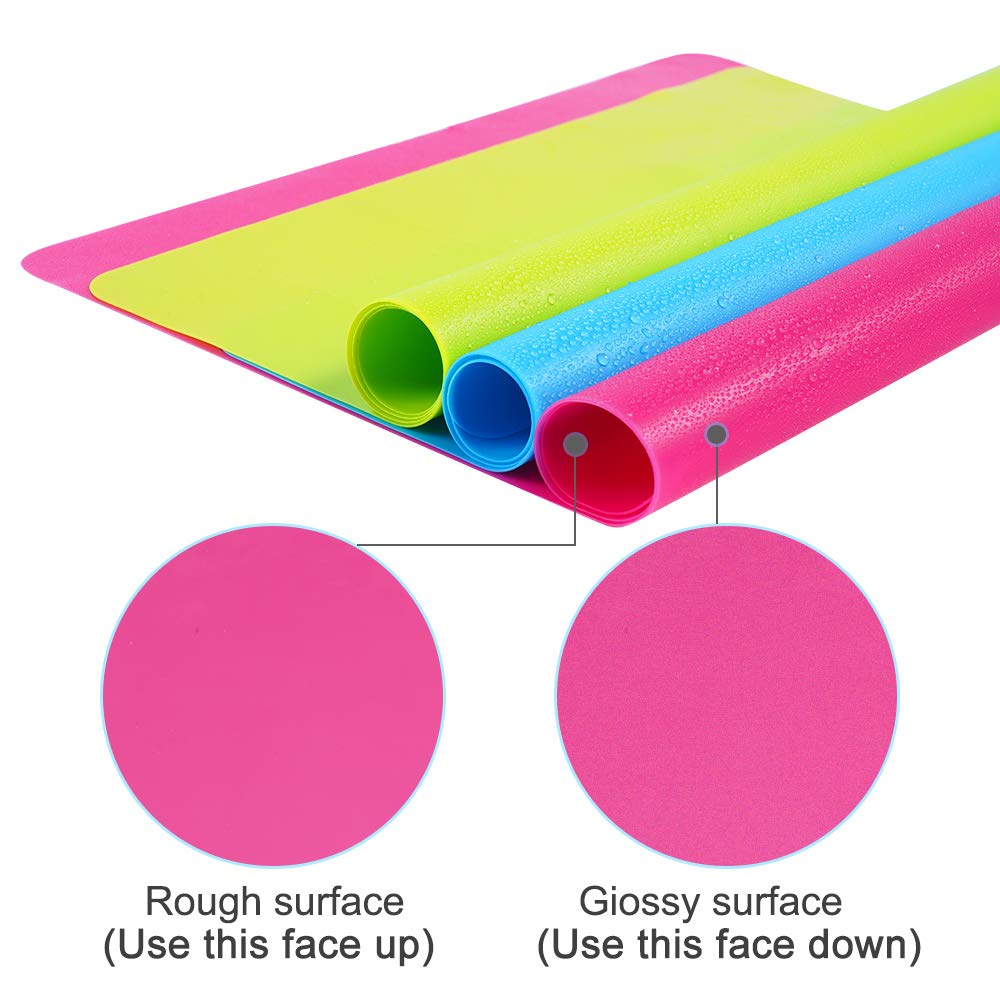 3 Pack Large Silicone Mats for Crafts, Resin Jewelry Casting, Baking & Placemats - 15.7” x 11.8” Non-Slip Heat Resistant Sheets (Blue, Rose Red, Green) - Perfect for DIY Projects, Kitchen Use & Art Workshops