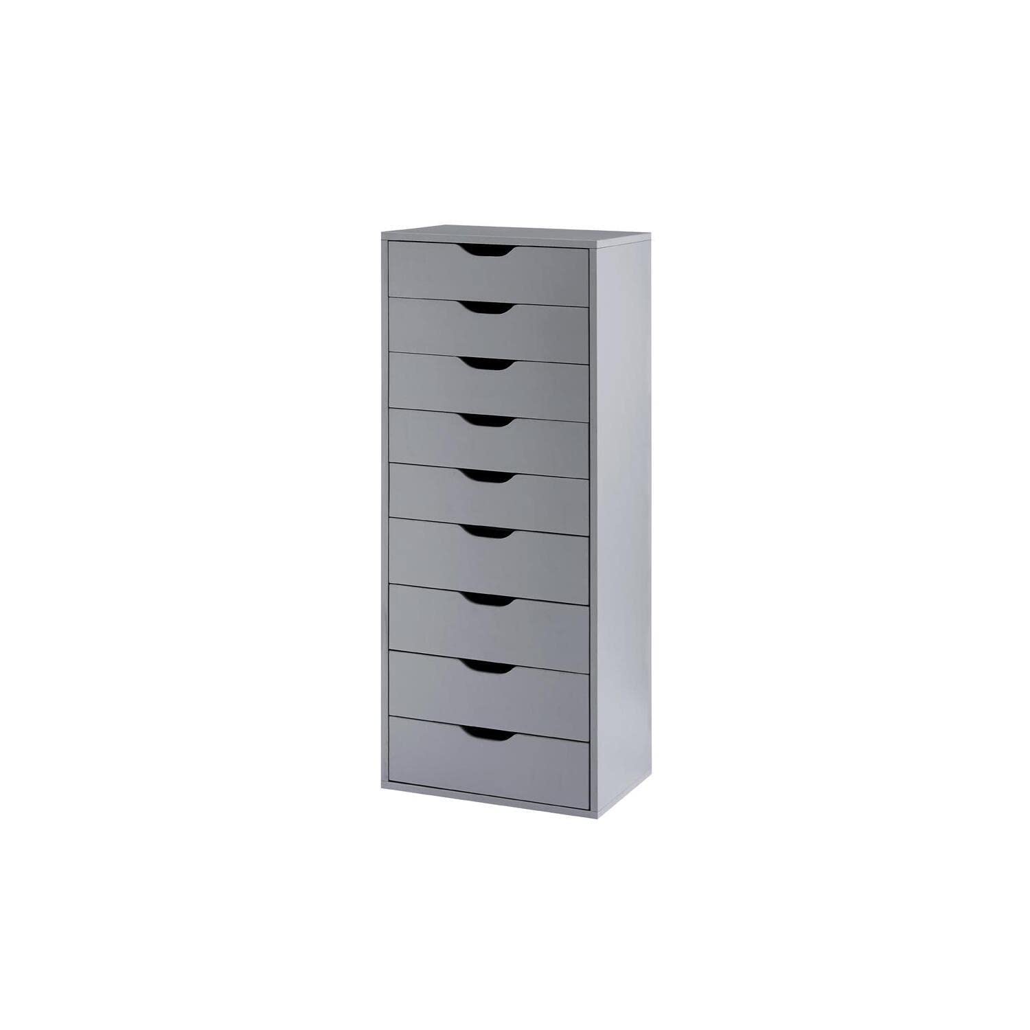 Naomi Home Office Wooden Lateral File Cabinet - 9-Drawer Mobile Storage Cabinet with Wheels, Gray - Perfect for Organizing Documents in Home Office or Small Workspace