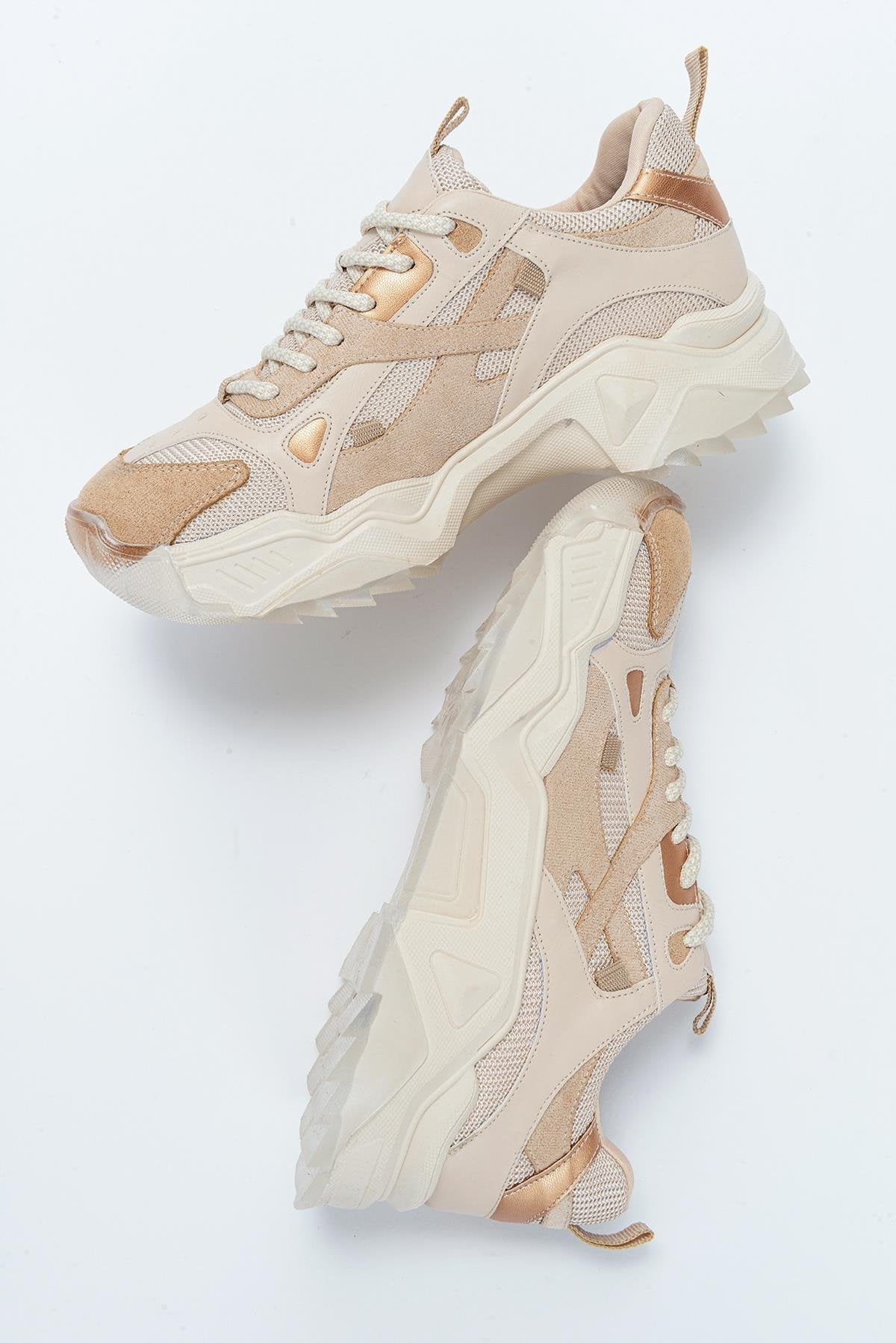 Loretta Beige Platform Sneakers for Women - Chunky Comfortable Fashion Sneakers for Casual Wear & Street Style
