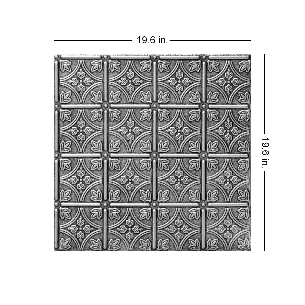 Emma's Flowers Foam Glue-Up Ceiling Tiles - Antique Silver (Pack of 8, 21.6 sq. ft./Case) - Easy DIY Home Decor for Bedroom, Living Room & Office