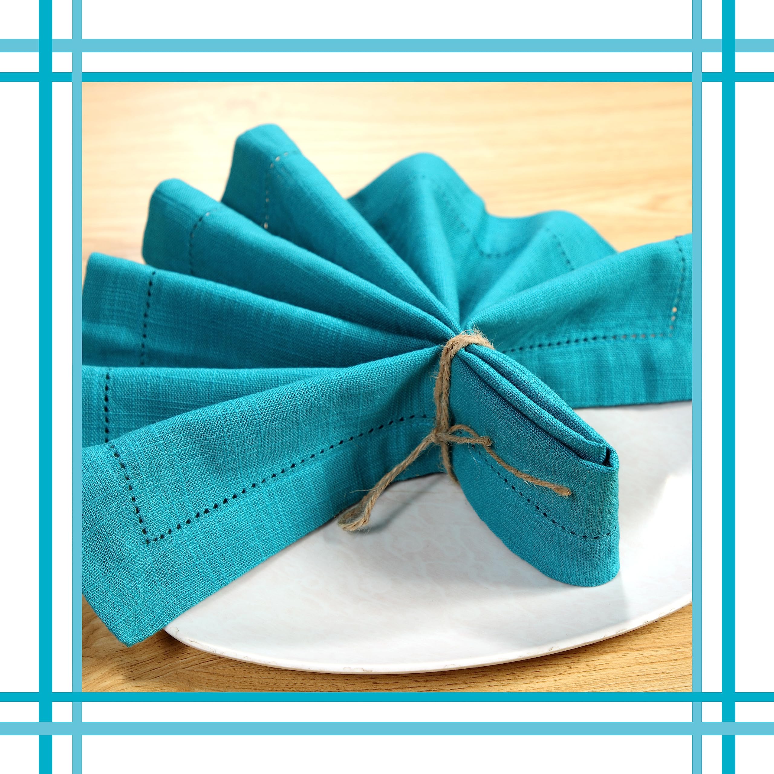 Premium 18x18 Inch Linen Cotton Washable Napkins Set of 6 - Soft, Durable & Highly Absorbent Dinner Napkins for Restaurants, Weddings & Parties (Teal) | Perfect for Fine Dining, Catering Events & Home Entertaining