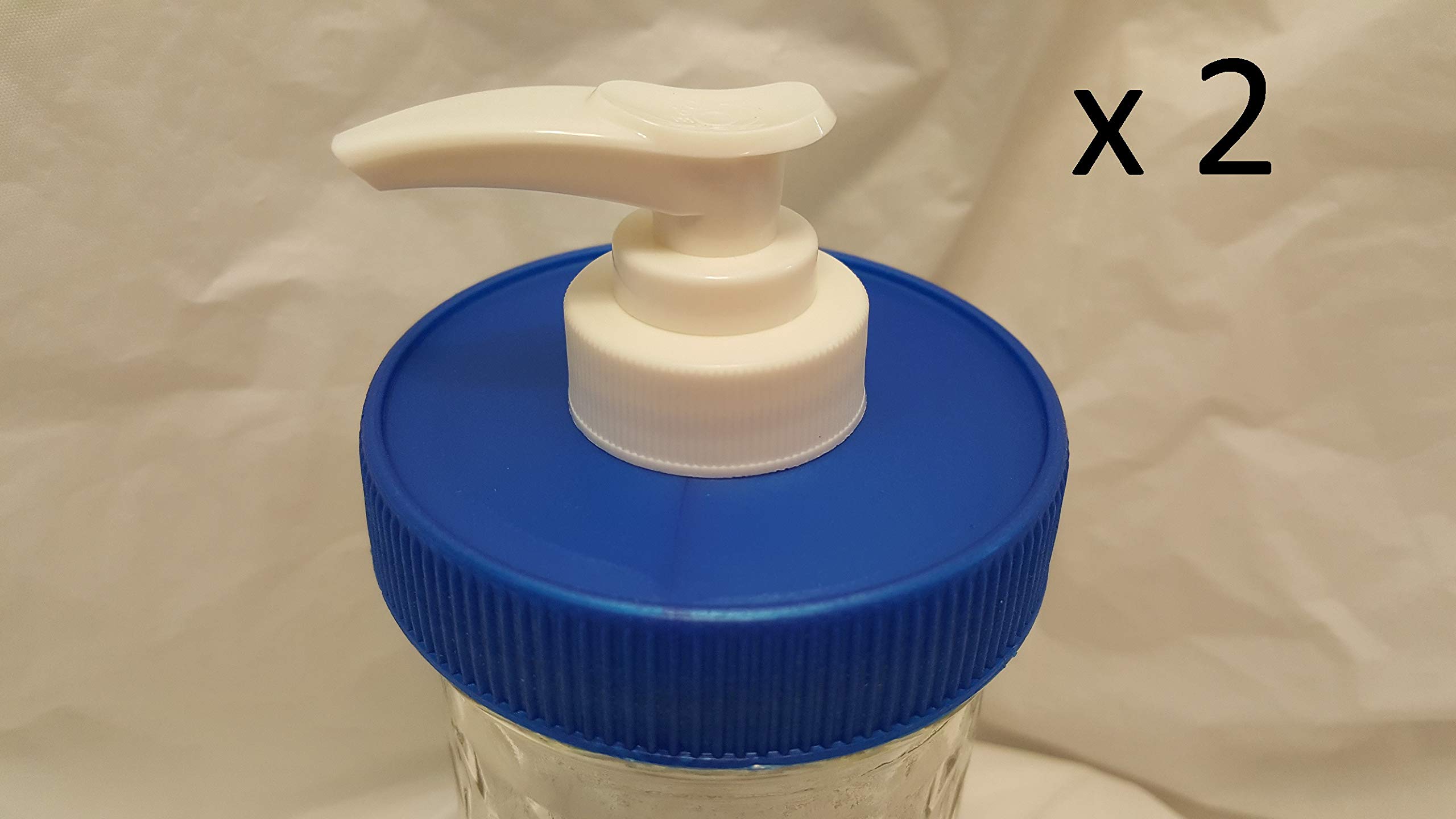 2-Pack Blue Plastic Lid & Pump Mason Jar Dispenser for Soap, Lotion & Condiments - Perfect for Kitchen, Bathroom & DIY Projects