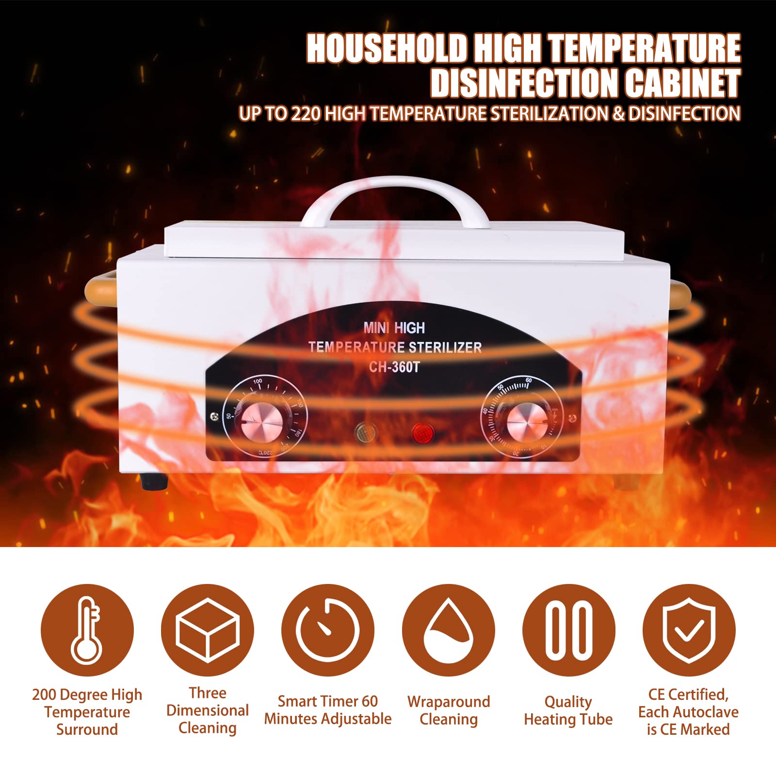 300W Nail Dry Heat Sterilizer - 220℃ High Temperature Autoclave for Manicure & Pedicure - Salon Cabinet with Removable Stainless Steel Tray & LCD Timer - Perfect for Nail Salons, Dentistry, Tattoo Shops & Beauty Clinics