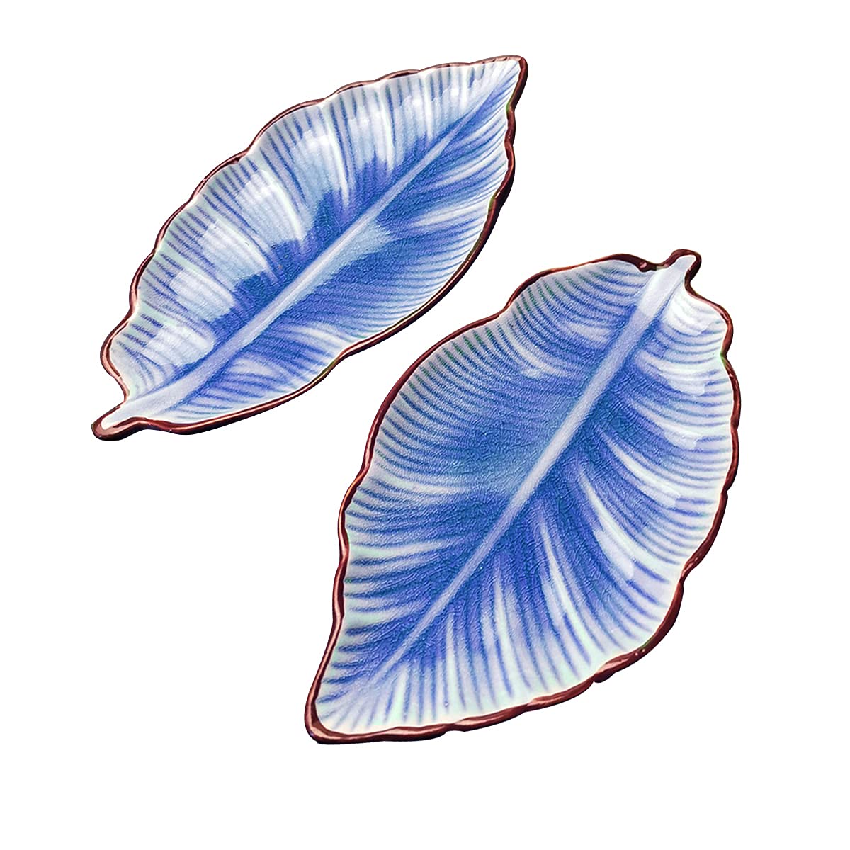 Blue Leaf Shaped Ceramic Spoon Rest Set of 2 - 7 Inch Porcelain Kitchen Counter Utensil Holder, Farmhouse Decor & Dishwasher Safe Accessories - Perfect for Cooking, Serving & Organizing Spoons in Modern or Rustic Kitchens