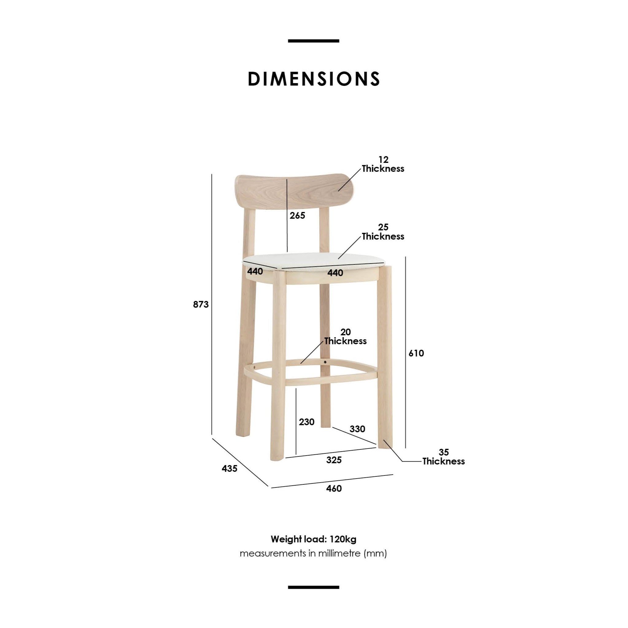 Premium LOWEN Bar Stool - Cream White Modern Kitchen Counter Stool for Home, Bar & Restaurant Use