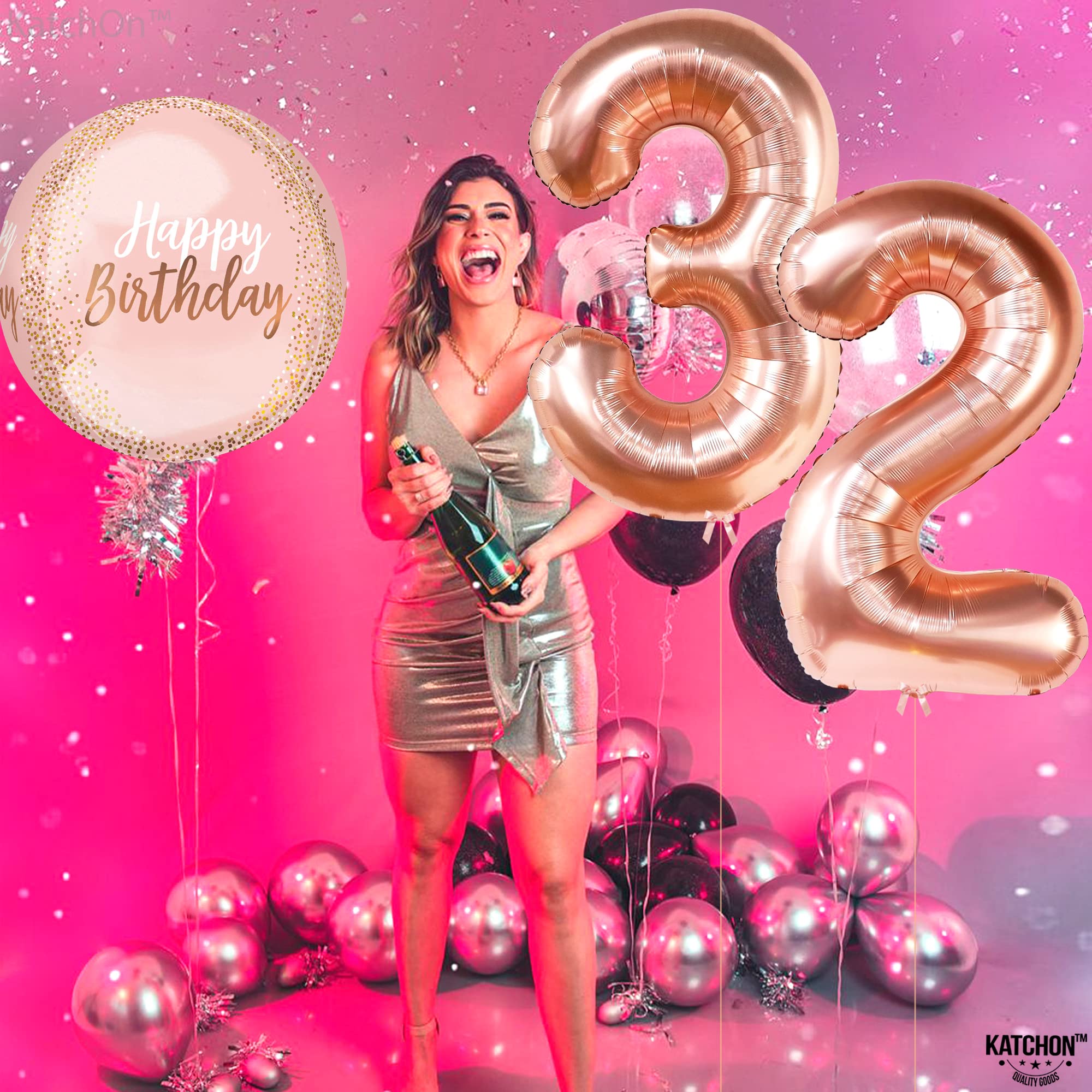 KatchOn 40 Inch Rose Gold 32 Balloon Numbers - Large Foil Birthday Balloons for Women's 32nd Birthday Party Decorations | Perfect for Milestone Celebrations, Photo Backdrops & Surprise Decor