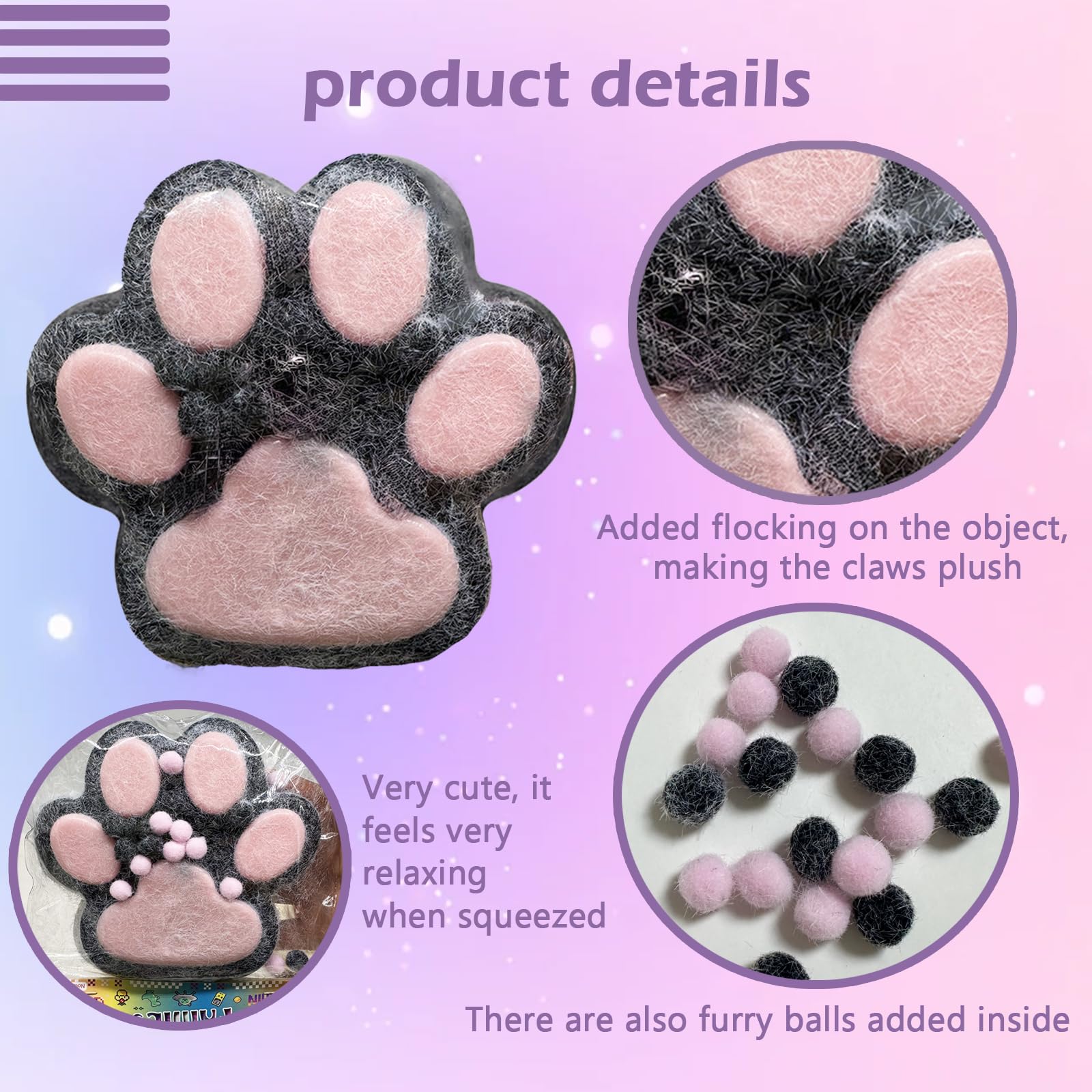 Giant Soft Cat Paw Squishy Toy for Kids & Adults - Stress Relief Fidget Toy, Super Soft & Fluffy Squeeze Sensory Toy for Anxiety Relief (Black & Pink) - Perfect for Home, Office & Travel Stress Relief