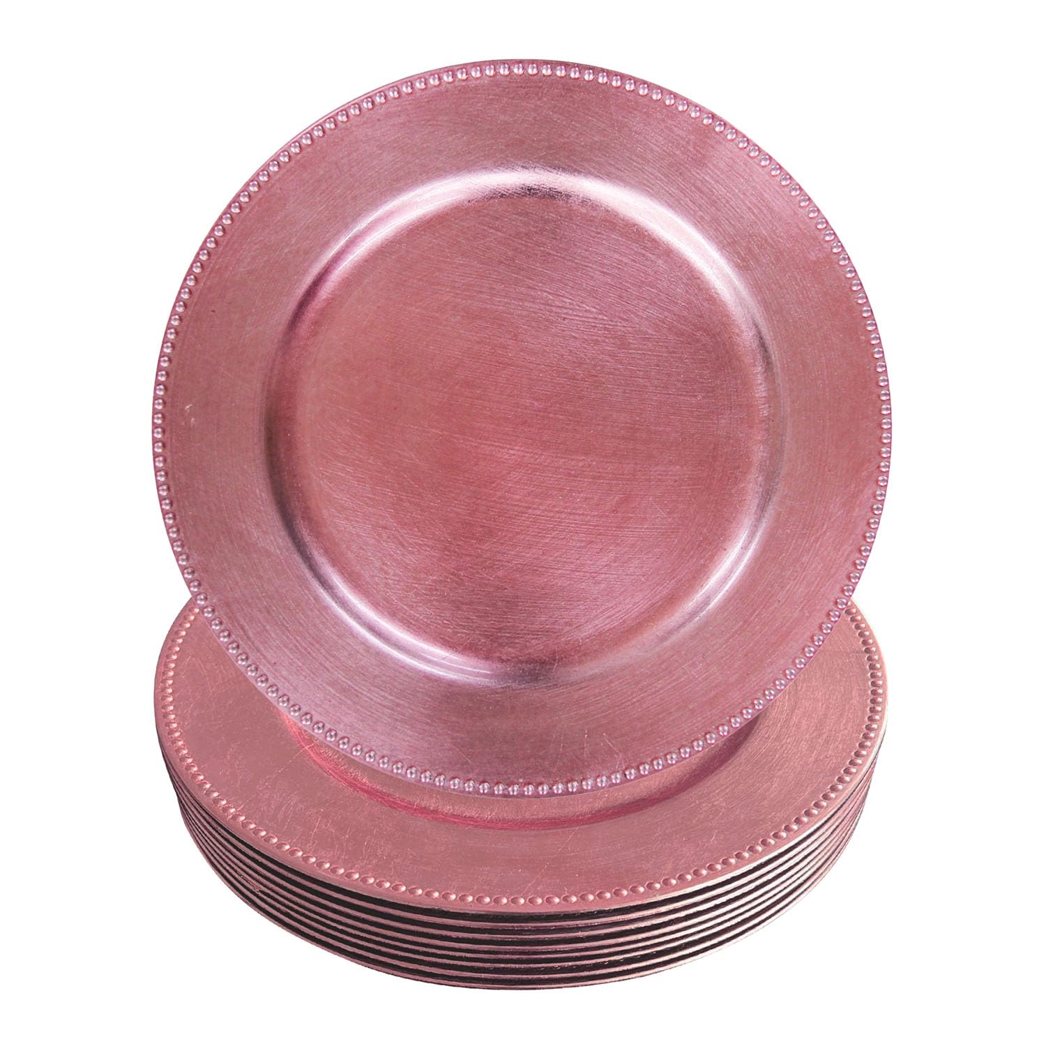 Blush Pink Plastic Beaded Charger Plates - 12 Pack 13 Inch Round Wedding & Party Decor, Metallic Dinner Plates for Table Setting, Bridal Shower, Anniversary Celebration (Blush Pink, 12 Count)