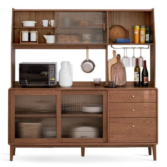 Solid Oak Wood Sideboard Buffet Cabinet - Rustic Farmhouse Dining Room Storage for Dishes, Linens & Entertaining Essentials