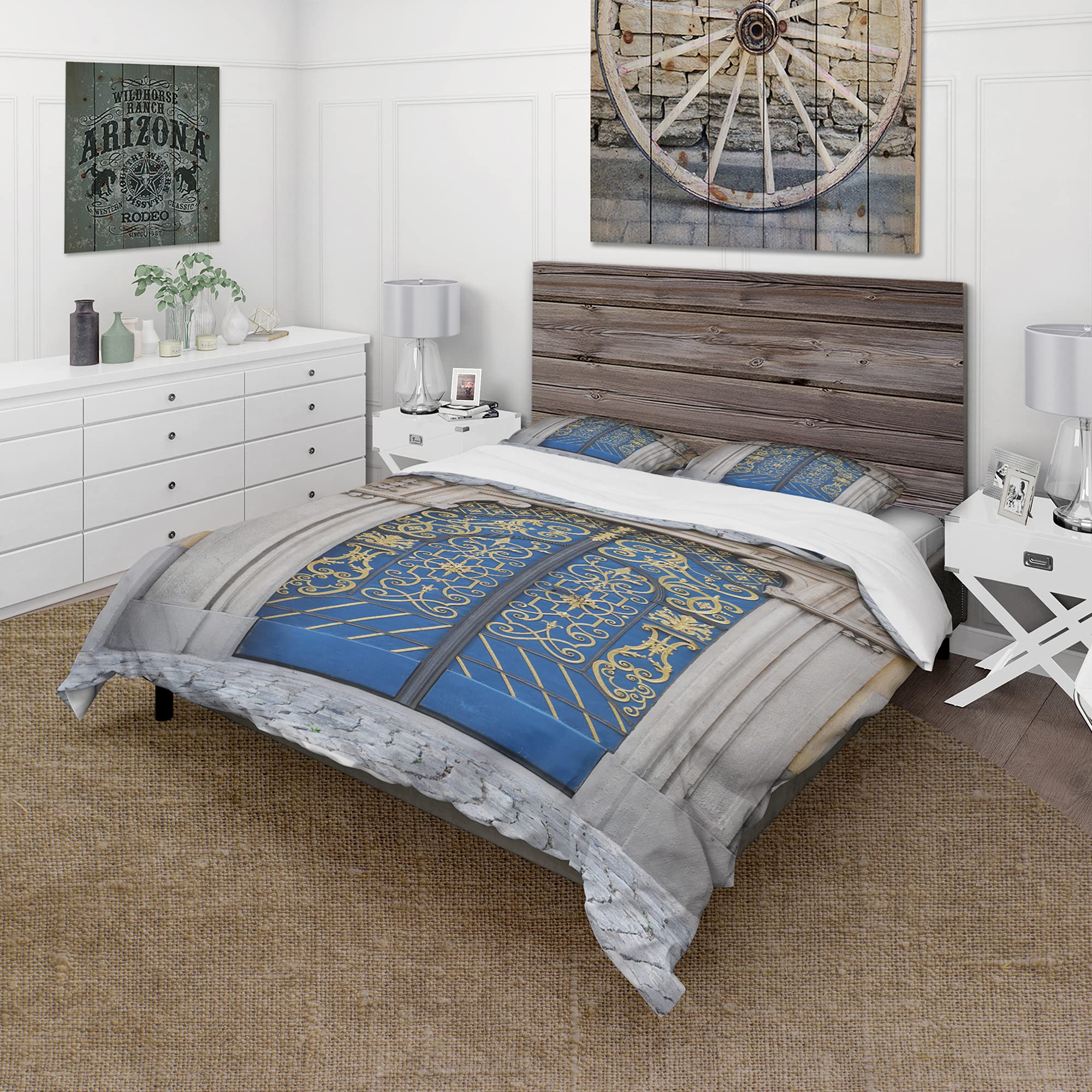 DesignQ Vintage European Style Duvet Cover Set - King Size Blue Abstract Bedding 3-Piece Set for All Seasons | Perfect for Master Bedroom, Guest Room & Cozy Home Decor
