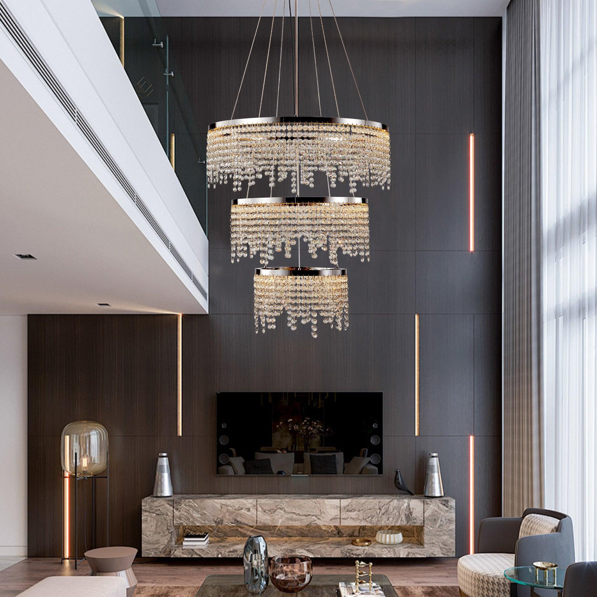 23.6 Inch Modern Crystal Chandelier - Luxury Hanging Ceiling Lamp with Elegant Pendant Design for Living Room, Dining Room & Bedroom Lighting Decor