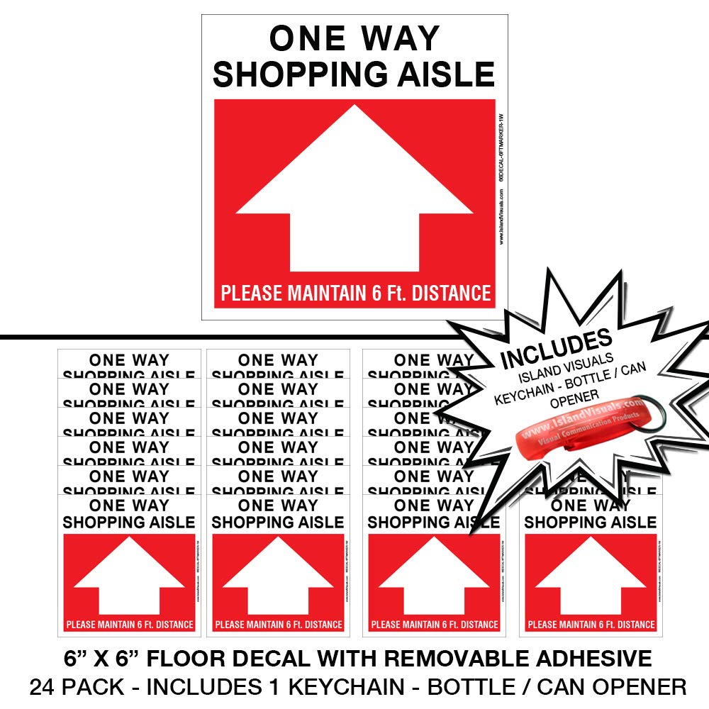 6ft Social Distancing Floor Decals - One Way Shopping Aisle Marker (Red, 6