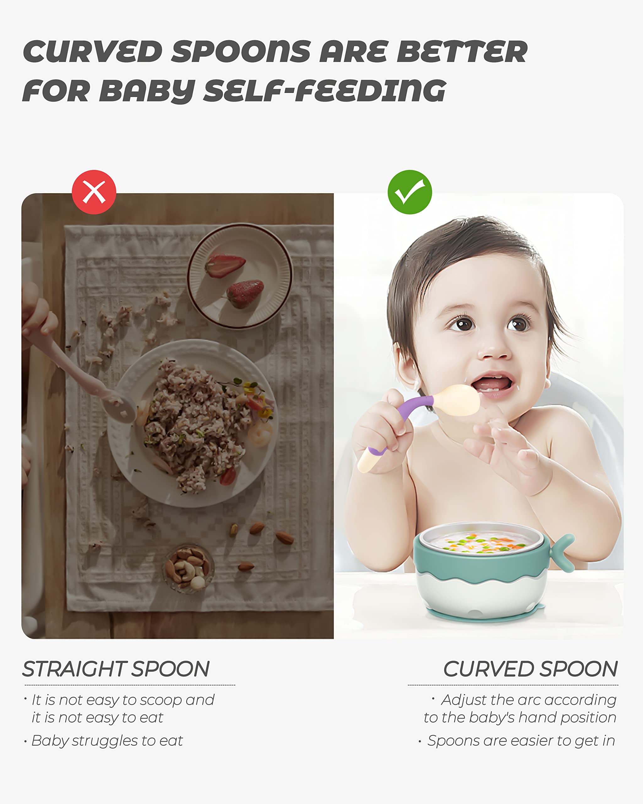 10-Piece Bendable Toddler Utensil Set - 5 Soft-Tip Spoons & 5 Forks for Baby Self Feeding | BPA-Free Silicone Kids Eating Tools | Perfect for Daycare, Travel & Learning Independent Mealtime Skills