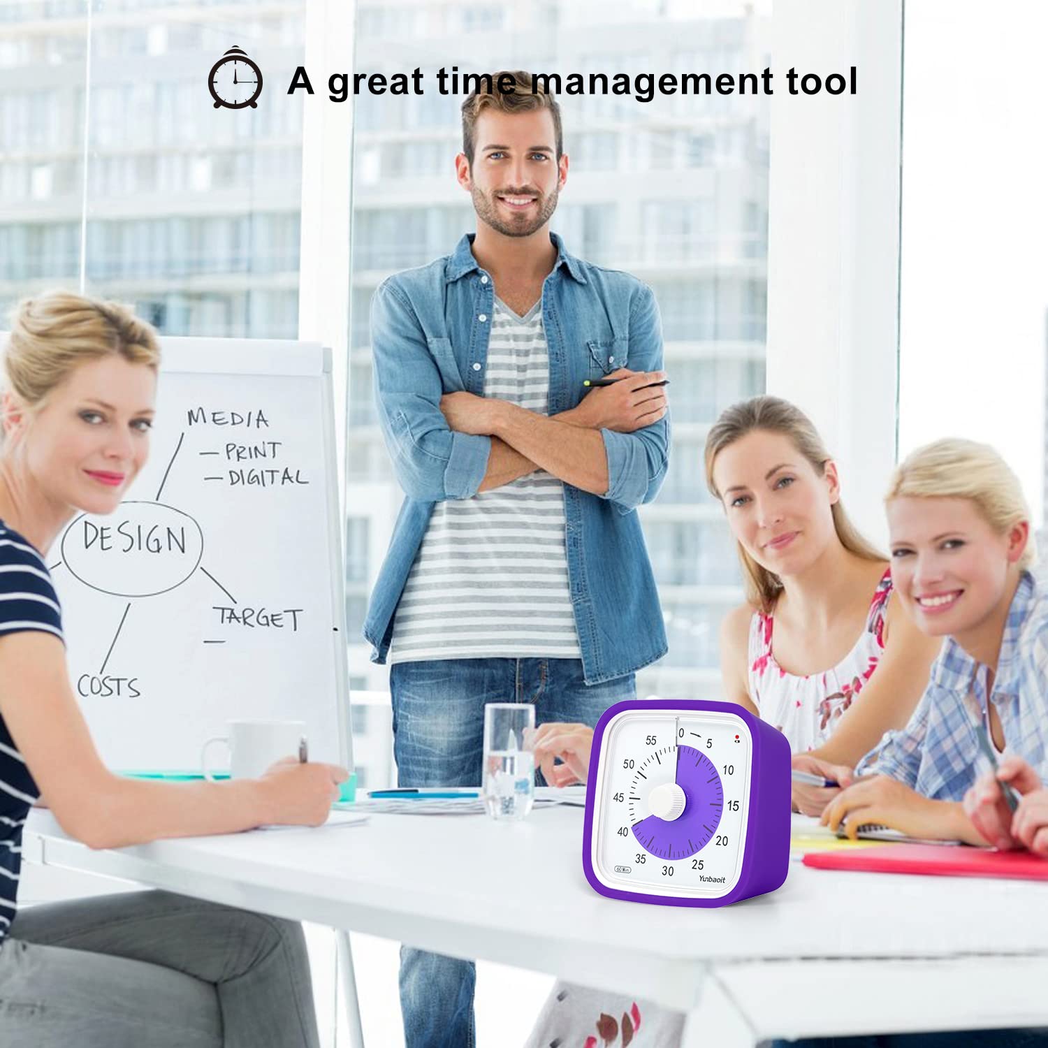 Upgraded 60 Minute Visual Timer with Protective Case - Silent Countdown Clock for Kids & Adults - Time Management Tool for Classroom, Study, Work & Home (Purple)