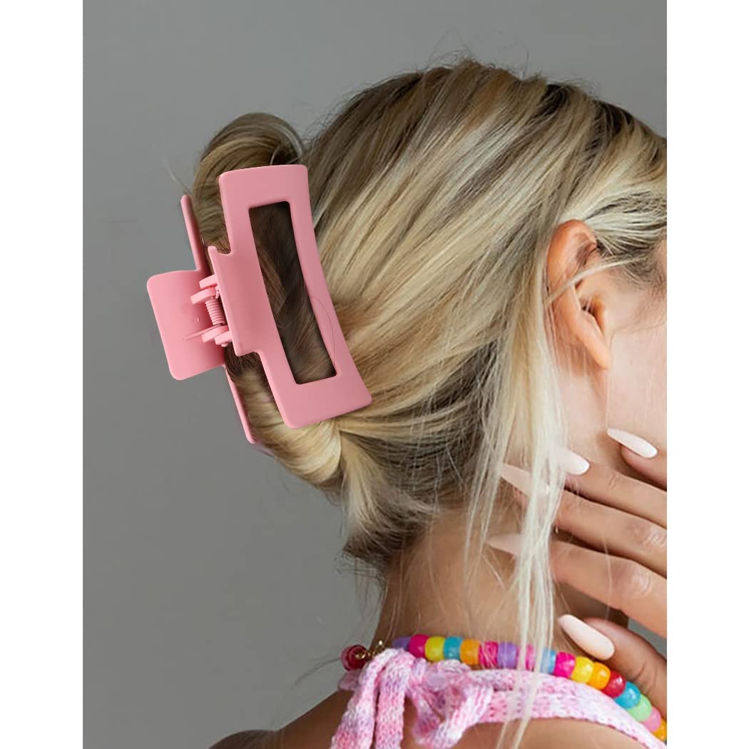 4 PCS Matte Rectangular Hair Claw Clips for Women - Large Hair Clips for Thick Hair - Strong Hold Hair Accessories for Ponytail, Bun & Updo Hairstyles