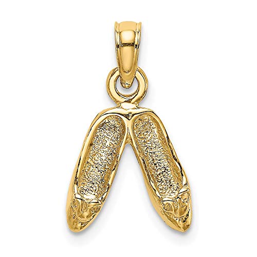 14K Yellow Gold Solid Gold Polished Textured Ballerina Slippers Charm Pendant - Elegant Jewelry Gift for Dancers & Ballet Lovers - Perfect for Necklaces, Bracelets & Special Occasions