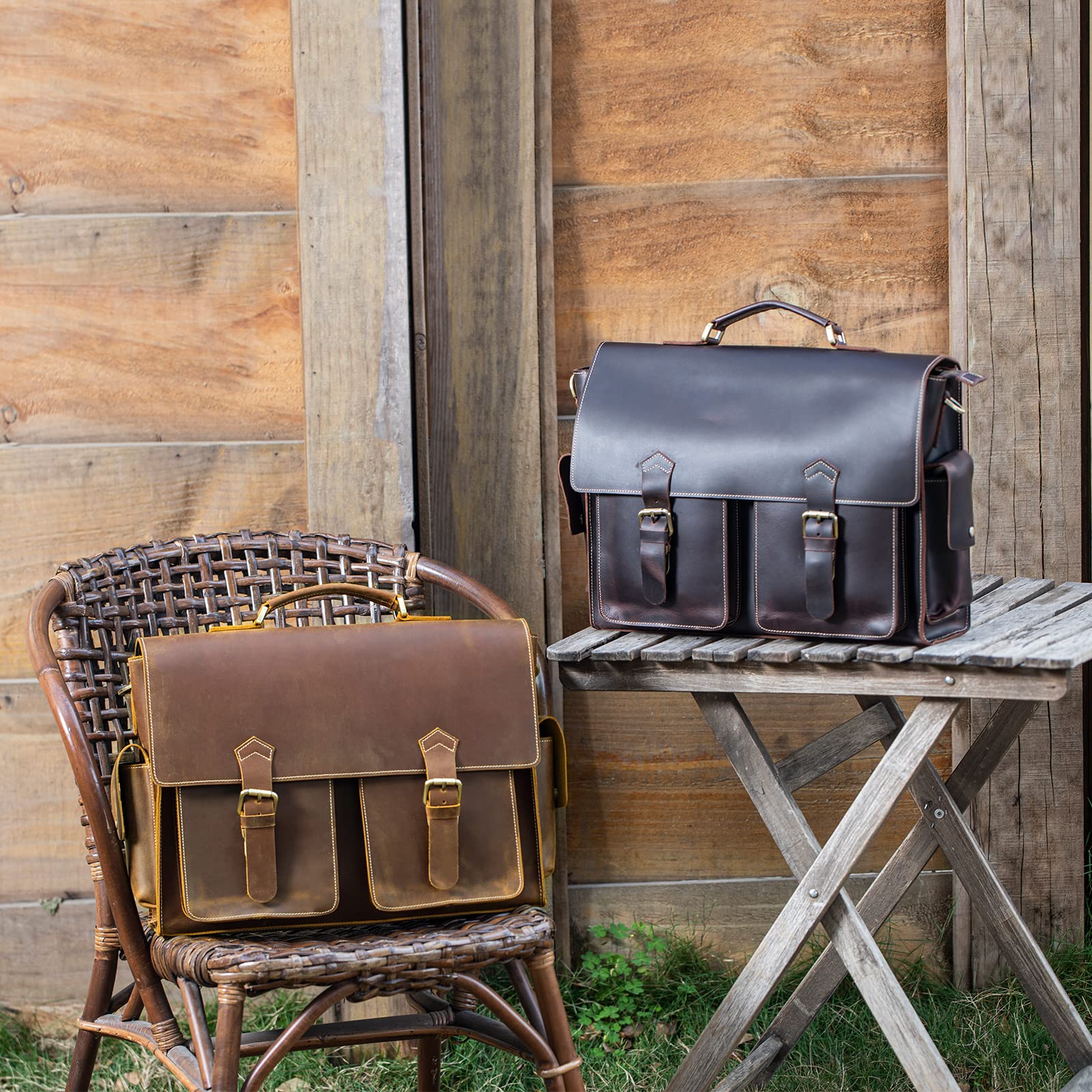 Premium Men's Full Grain Leather Laptop Briefcase - Professional Business Messenger Bag with YKK Metal Zippers - Ideal for Office, Work & Business Travel Accessories