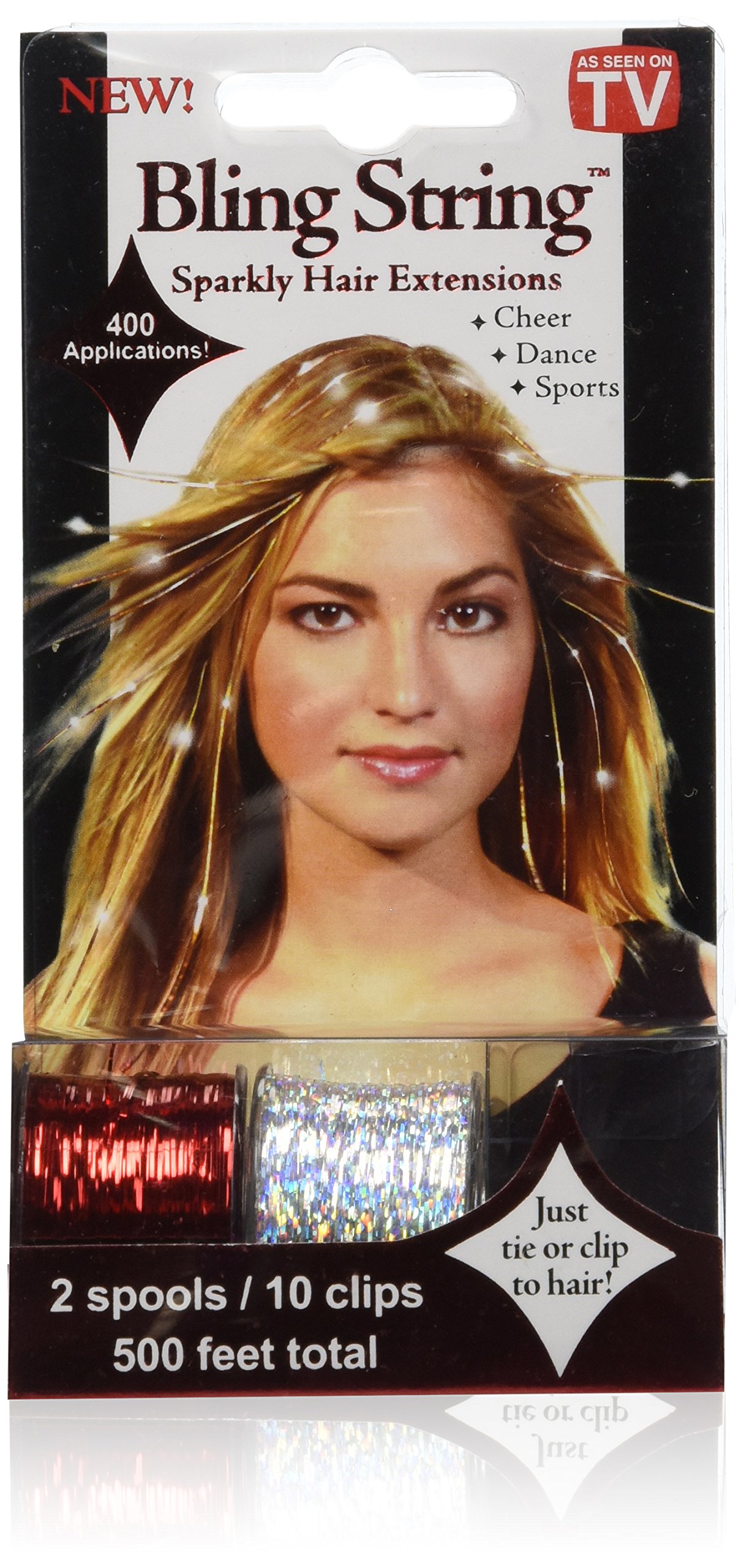 Sparkly Hair Extensions & Hair Tinsel on Spool - Holographic Red & Silver with 10 Clips | Bling String Hair Accessory for Women, Girls & Stylists | Perfect for Parties, Weddings & Special Occasions (1 Pack)