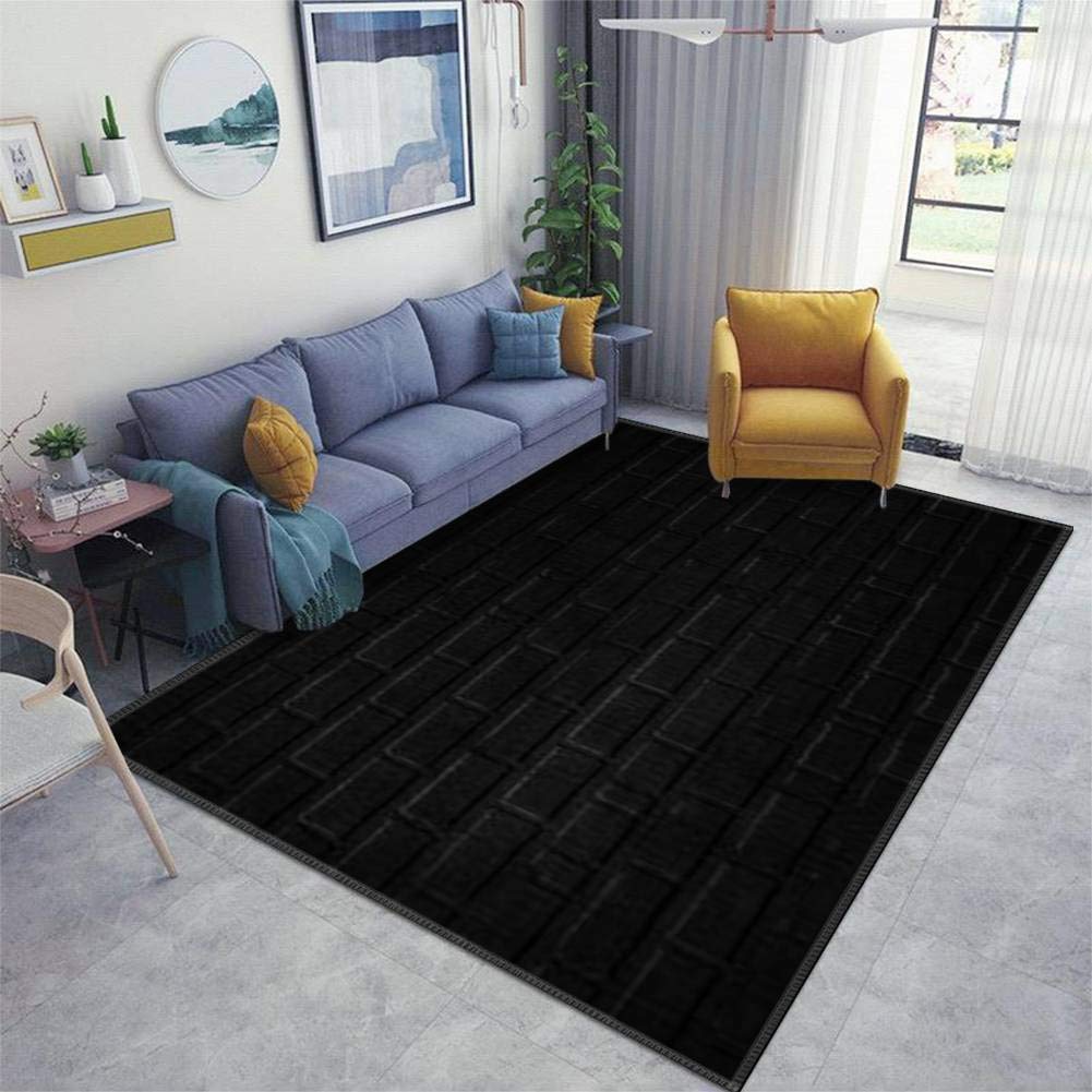 Black Brick Wall Texture Non-Slip Area Rug - Soft Floor Mat for Indoor/Outdoor Use | Perfect for Living Room, Nursery, Door Mat & Table Blanket | Durable Runner Carpet for Home Decor