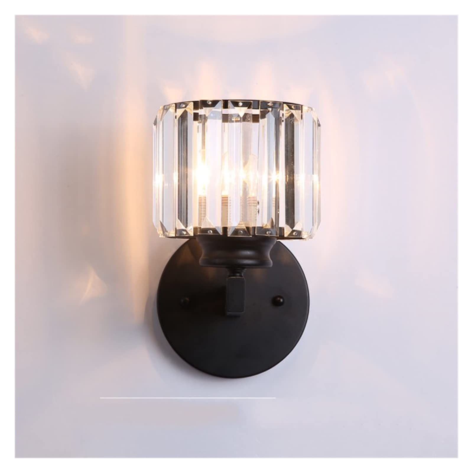 Modern Crystal LED Wall Lamp - Black Sconce Light for Bedroom, Living Room, Dining Room & Staircase | Energy-Efficient Indoor Lighting with Warm White Glow (14cm Diameter) - Perfect for Ambient Bedside Lighting, Hallway Illumination & Bathroom Decor