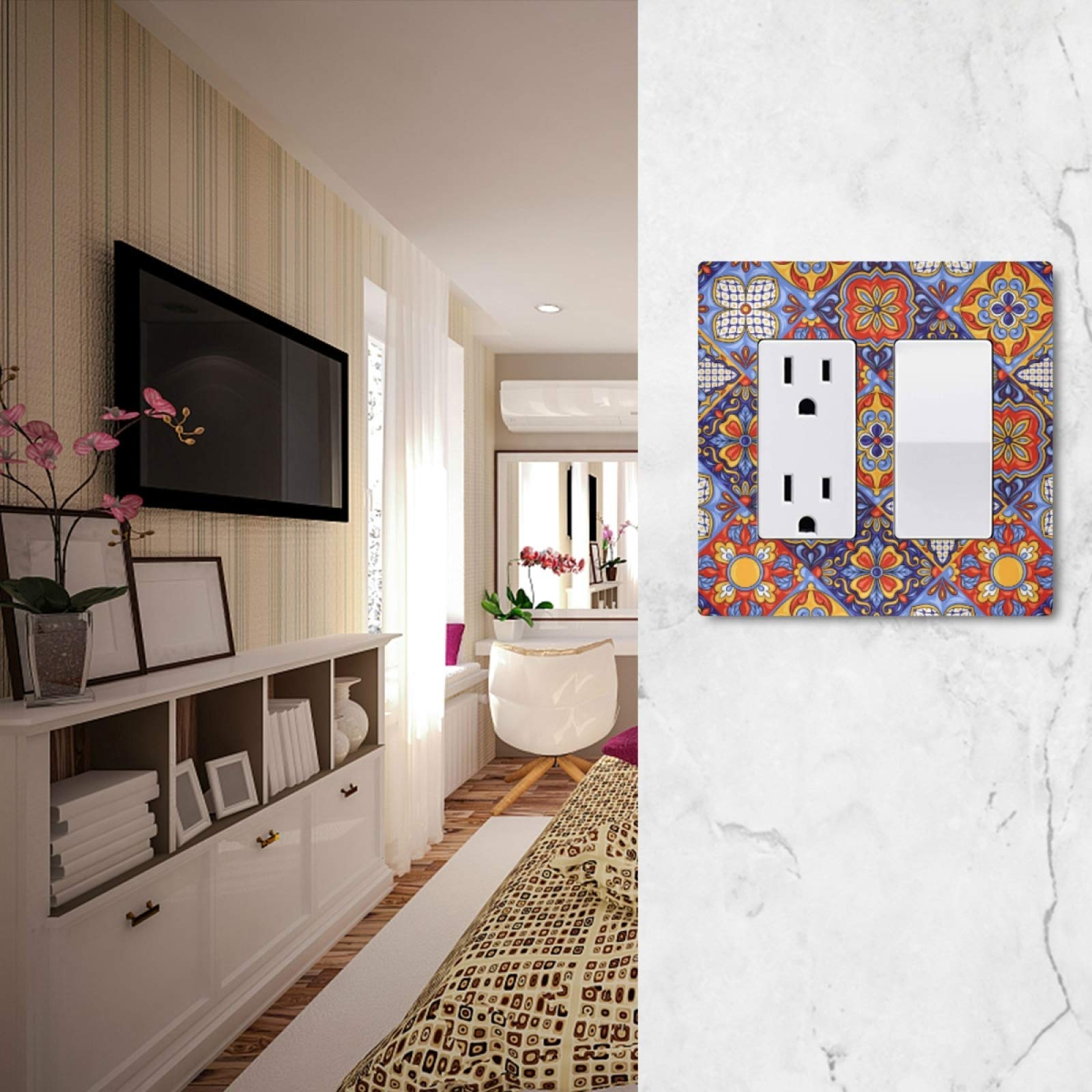 Blueangle Mexican Ceramic Tile Pattern Insulated Light Switch Cover - Decorative Outlet Wall Plate, 1-Gang 4.6