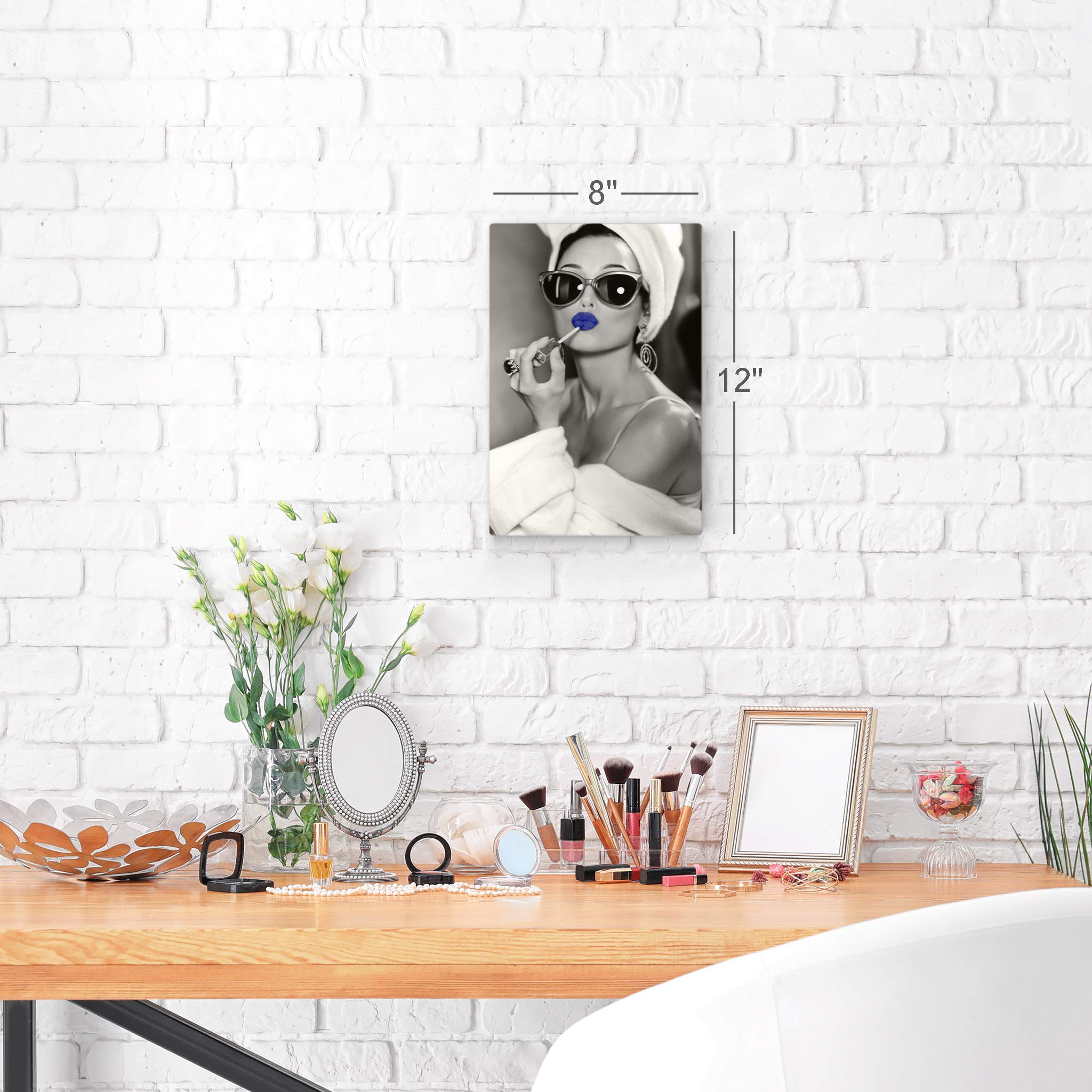 Audrey Hepburn Metal Wall Art Print - Blue Lips Pop Art, Black & White Iconic Beauty (30x20 Inch) | Ready to Hang Home Decor for Living Room, Bedroom & Office | Made in USA