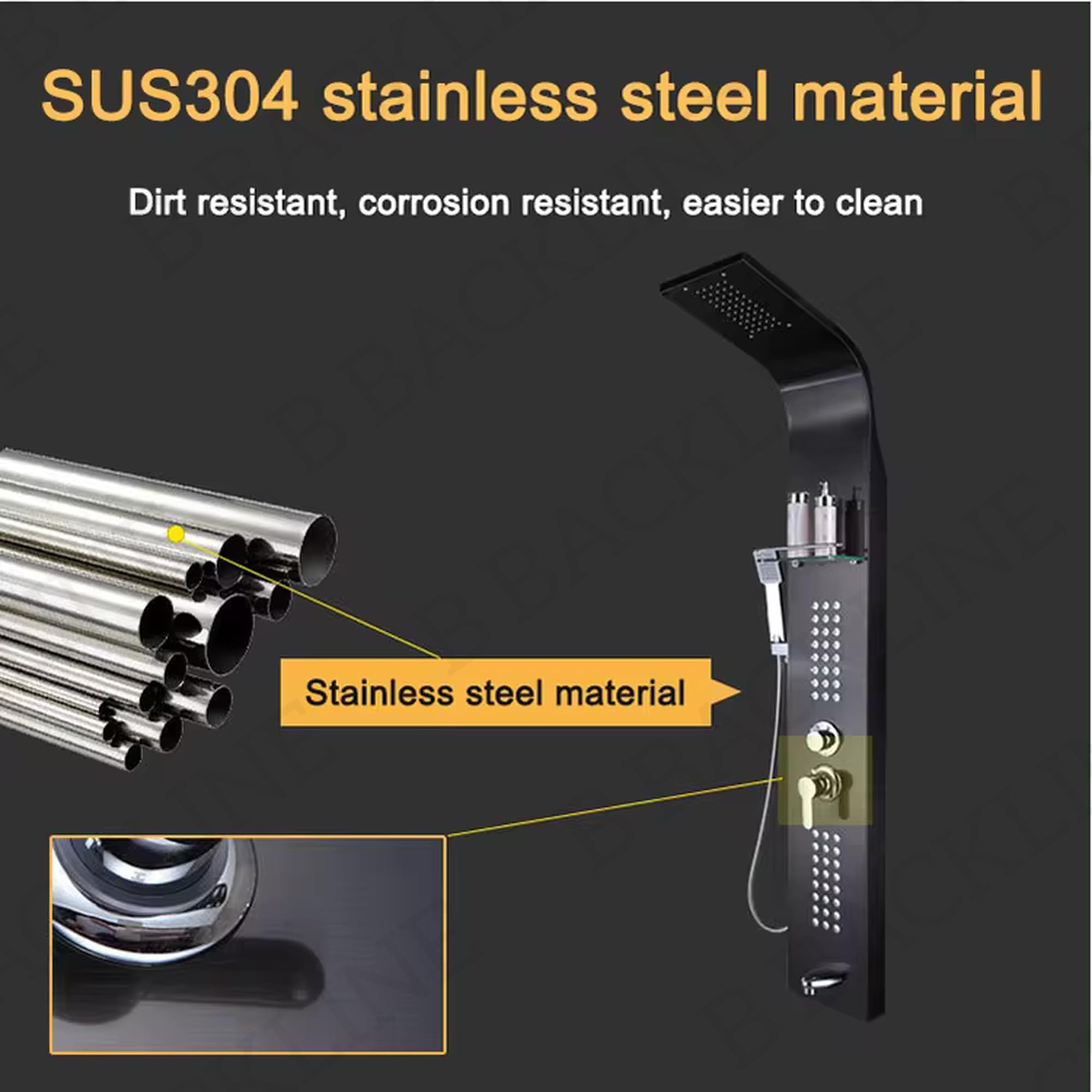 Stainless Steel Shower Panel Set - Dual Flow Overhead Waterfall & Handheld Shower Combo | Wall Mount Bathroom Shower System in Black Glossy Finish | Perfect for Spa-Like Experience & Modern Home Renovation