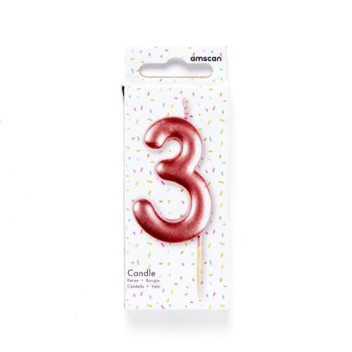 Amscan 9911548 Rose Gold Number 3 Candle - Elegant Birthday Cake Decor for Parties, Weddings & Celebrations
