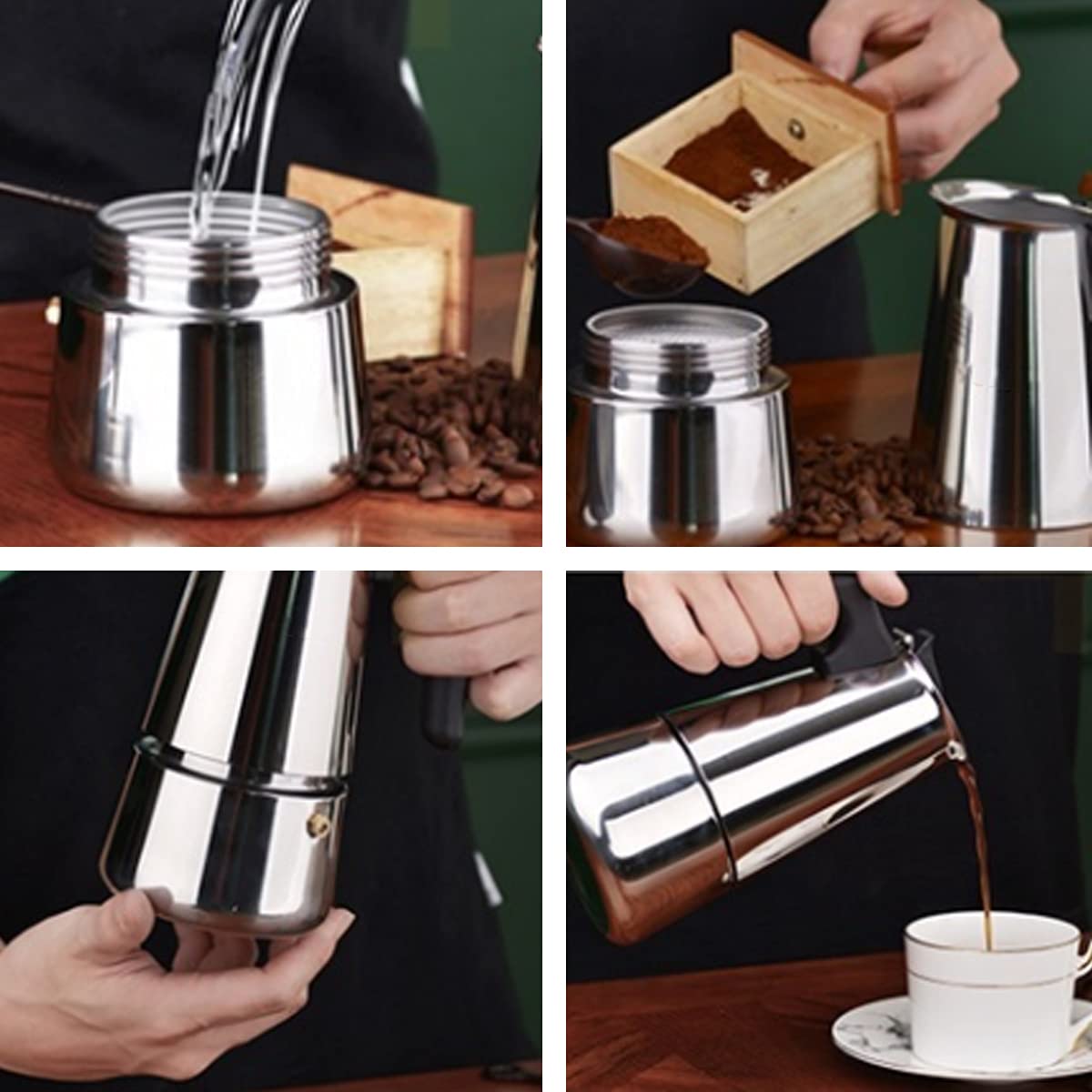Premium Stainless Steel Stovetop Espresso Maker - 300ml/6 Cup Moka Pot for Rich Italian Coffee | Perfect for Home, Office & Camping Use