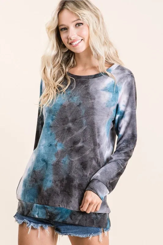 BiBi Tie Dye Sweater Knit Top for Women | Trendy Boho Chic Pullover | Perfect for Fall Fashion, Casual Outings & Cozy Layering