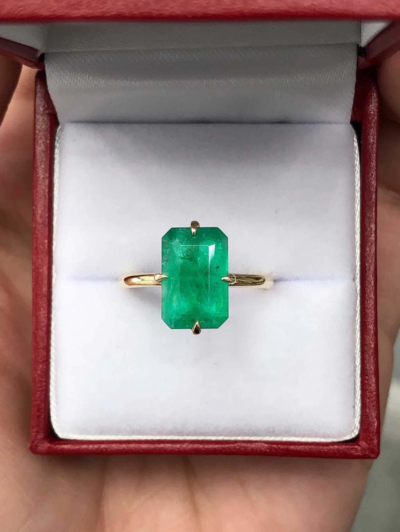 3.0 Carat Natural Emerald Dark Green Solitaire Ring 14K Gold - Elegant Offset Claw Prong Setting for Engagement, Wedding & Anniversary Gifts