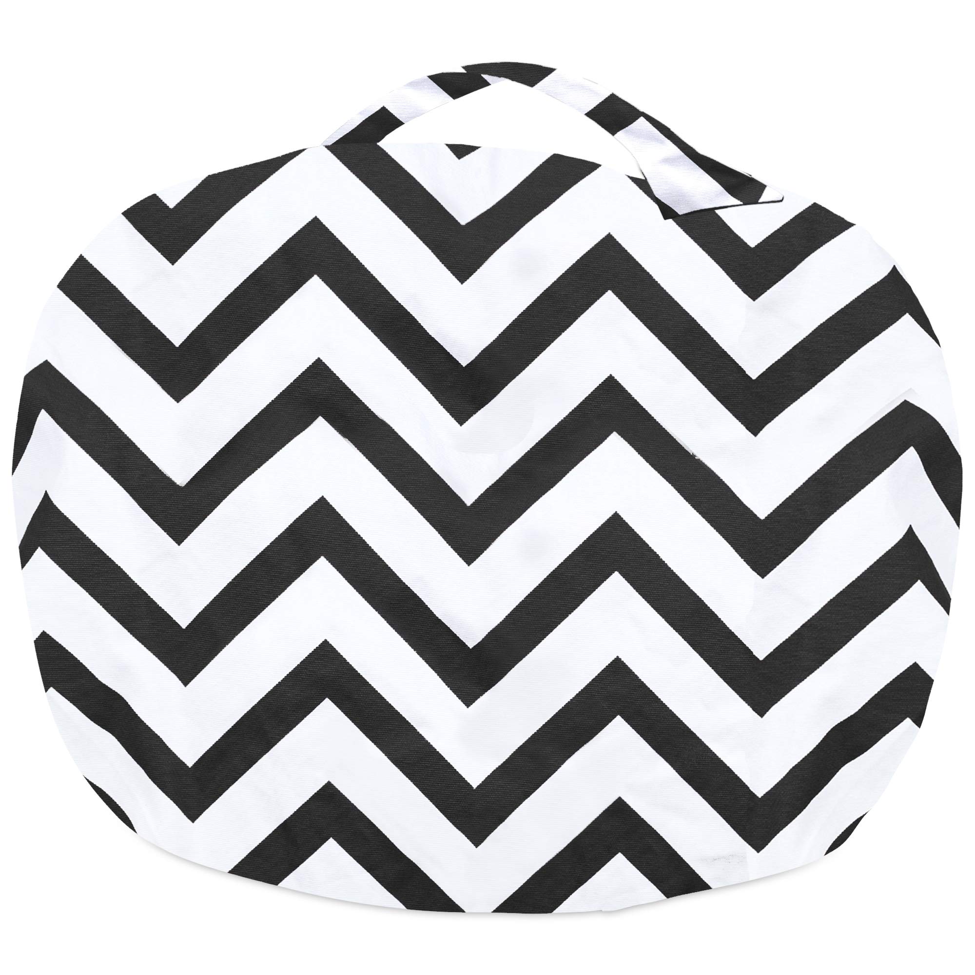 Posh Creations Kids Stuffed Animal Storage Bean Bag Chair Cover - XL 48in Toy Organizer for Children's Room, Durable Canvas Chevron Black & White Design - Perfect for Playroom, Bedroom & Nursery Organization