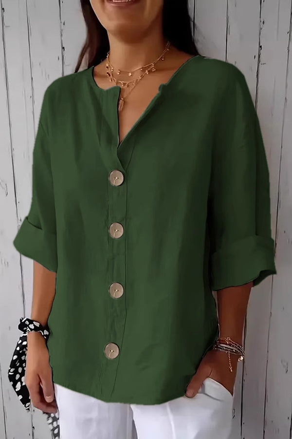 Stylish Solid Color V-Neck Loose Button Down Top for Women - Casual & Office Wear
