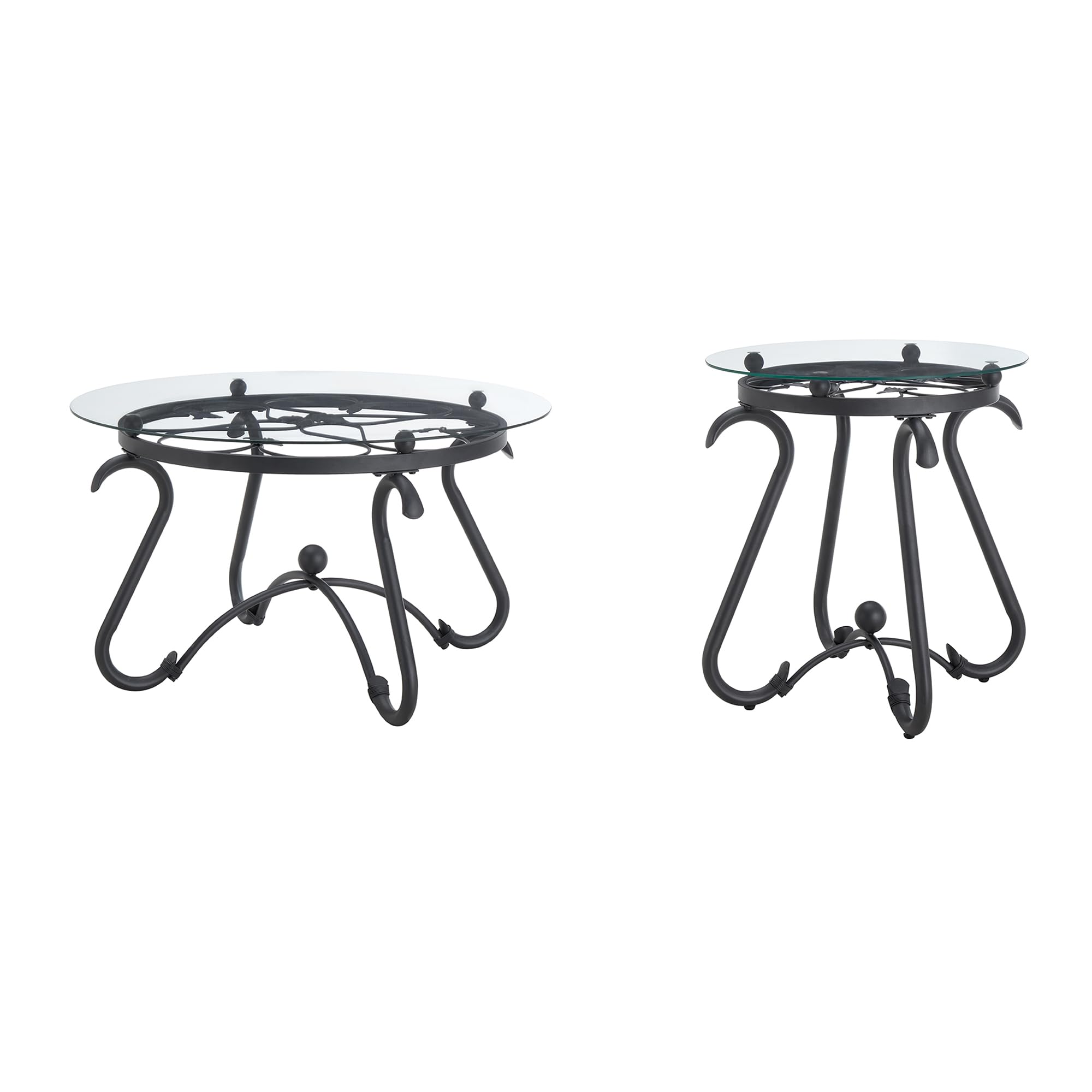 Modern Glass Coffee Table and End Table Set of 2 - Tempered Glass Top with Sturdy Metal Frame - Black Living Room Center & Sofa Side Tables - Perfect for Home Office, Lounge & Small Space Decor