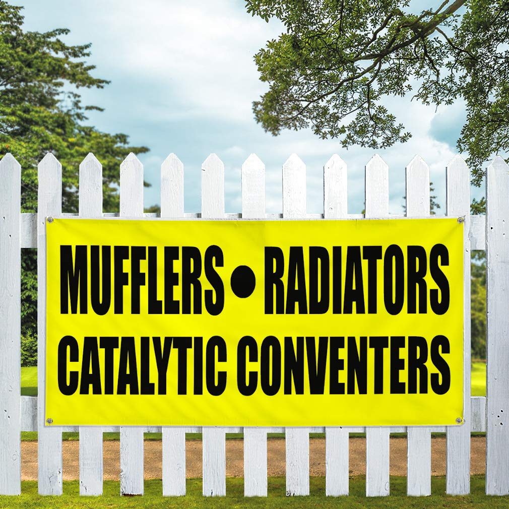 60x144 Inches Heavy-Duty Vinyl Banner - Weatherproof, Industrial & Outdoor Use with 10 Grommets (Yellow) - Perfect for Automotive Mufflers, Radiators, Catalytic Converters & Yard Signs - Multiple Sizes Available for Business, Construction & Event Signage
