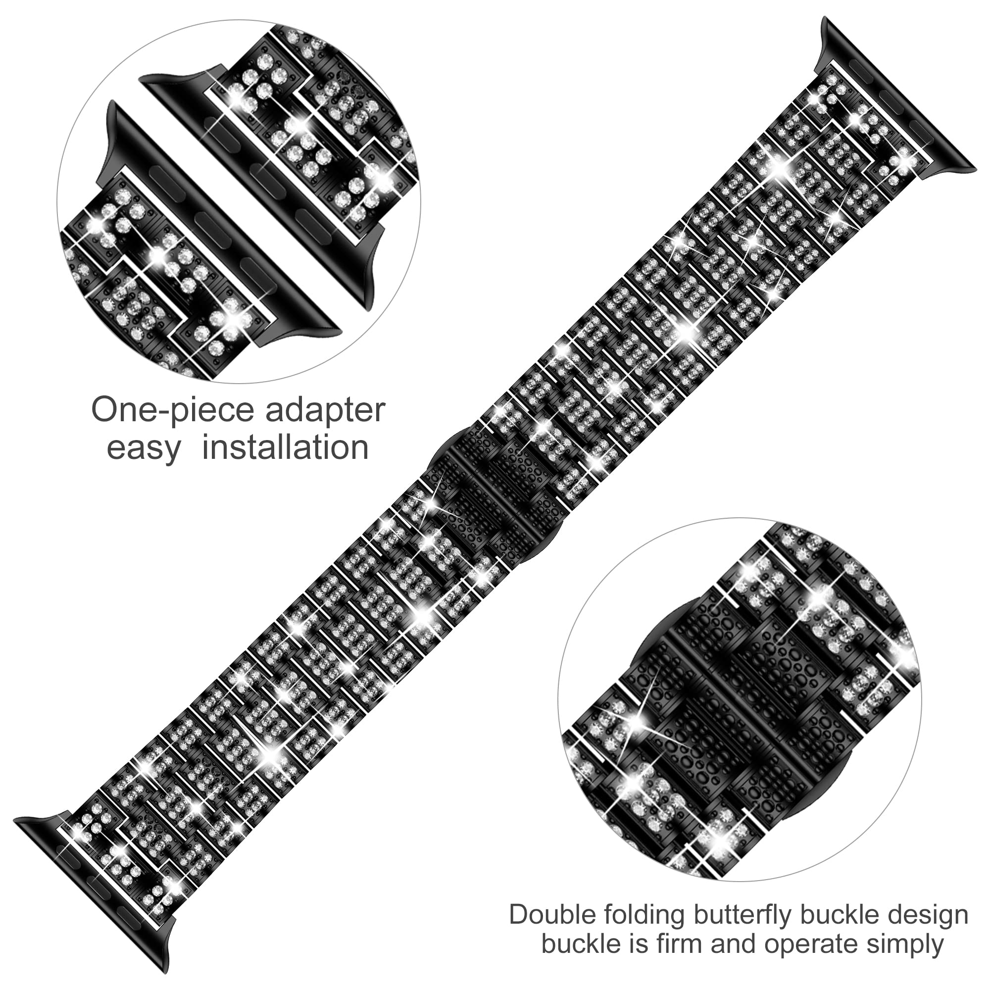 Sparkling Diamond Metal Apple Watch Band for Women - Compatible with Series 10/9/8/7/6/SE/5 & All Models (38mm-49mm) | Elegant Bling Accessory for Parties, Weddings & Special Occasions