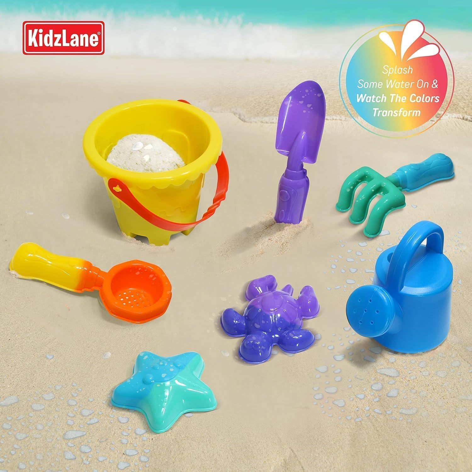 Kidzlane Color Changing Water Toy Set with Mesh Drawstring Carry Bag - 12-Piece Pool & Beach Toys for Kids Ages 3+ | Fun Outdoor Sand & Water Play for Summer, Backyard, and Beach Activities