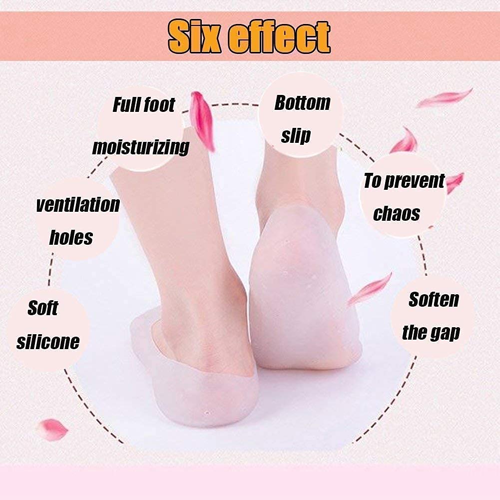 TAMQUSAK Anti Crack Full Length Silicone Foot Protector Socks - Moisturizing Heel & Foot Care for Cracked Feet, Heel Pain Relief, Soft & Breathable (Full Heel) - Perfect for Dry Skin, Overnight Treatment & Daily Comfort