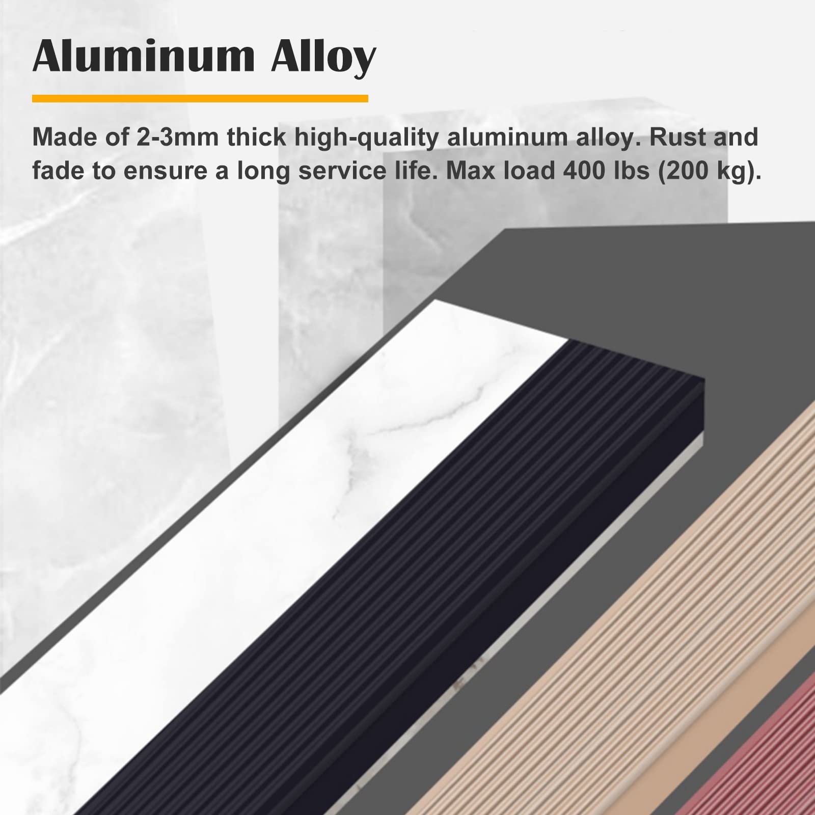 TONZN Aluminum Floor Transition Strip - Non-Slip Stair Nose Molding for Step Edges (90cm/105cm/120cm/145cm) - Perfect for Stairs, Doorways & Flooring Safety