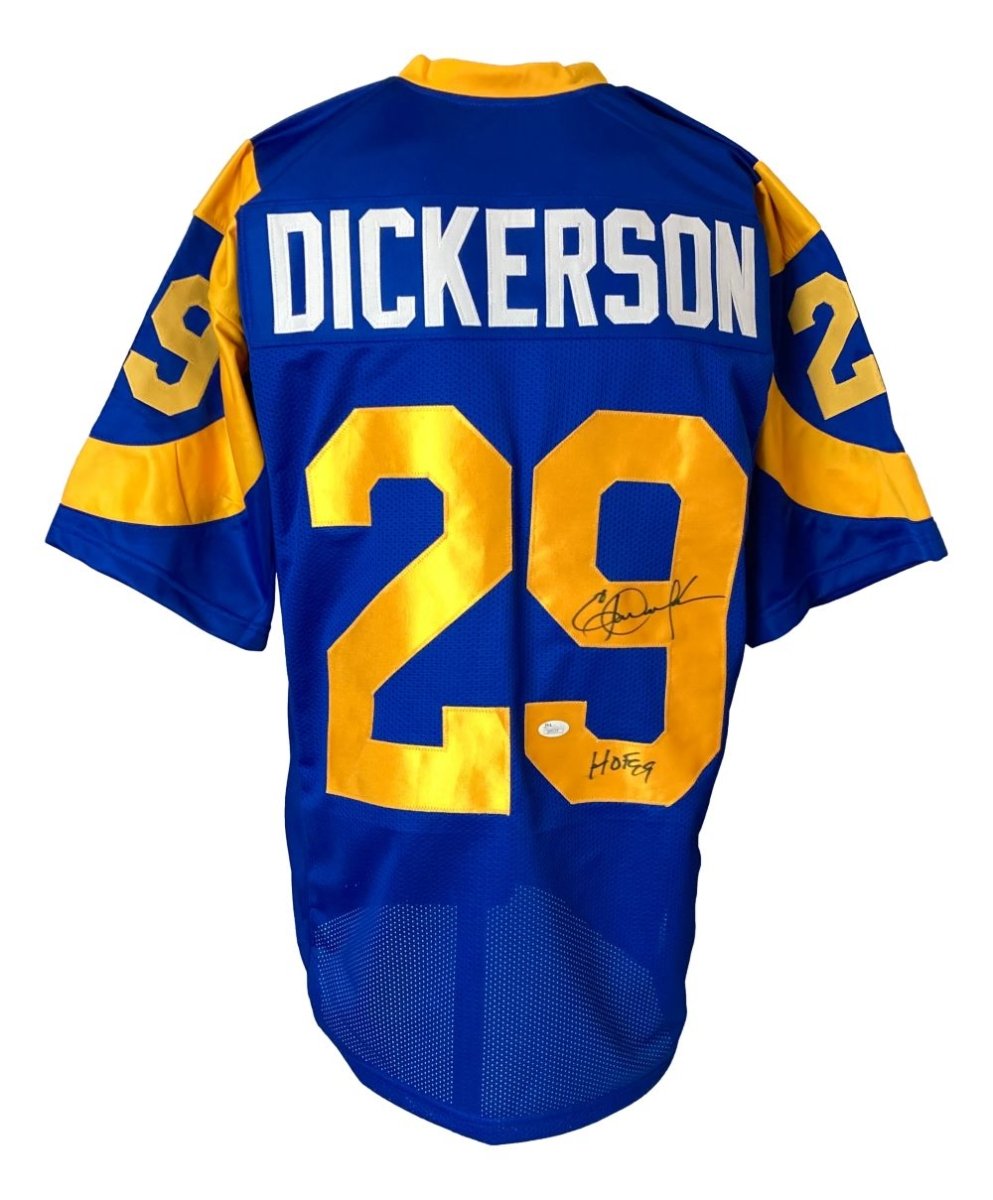Eric Dickerson Los Angeles Rams Signed Blue Football Jersey - HOF 99 JSA Certified - Perfect for NFL Memorabilia Collectors & Sports Fans Display