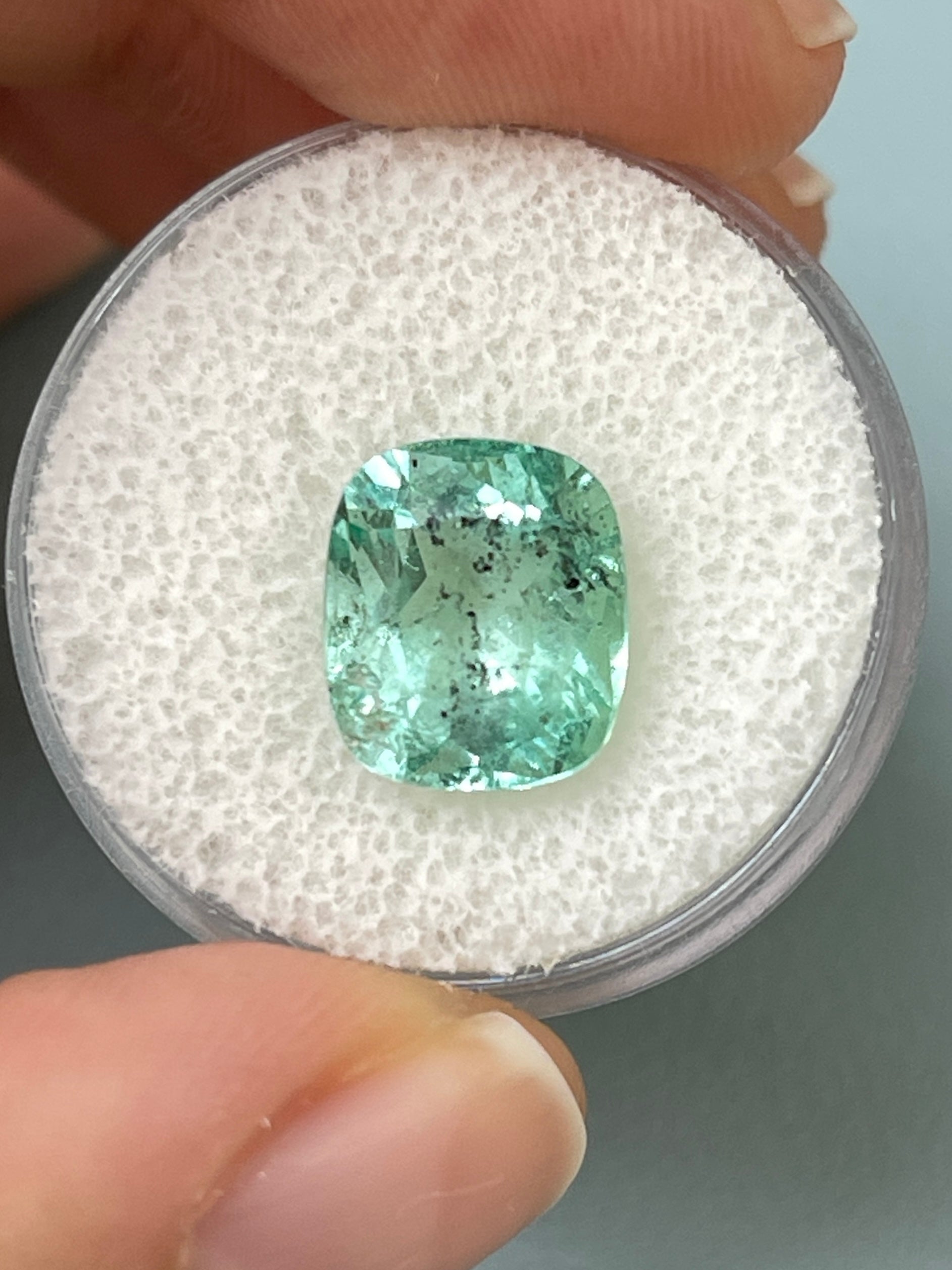 4.94 Carat 11x9.5mm Natural Colombian Emerald Loose Gemstone - Freckled Sea Foam Green Cushion Cut for Jewelry Making, Engagement Rings & Collector's Items