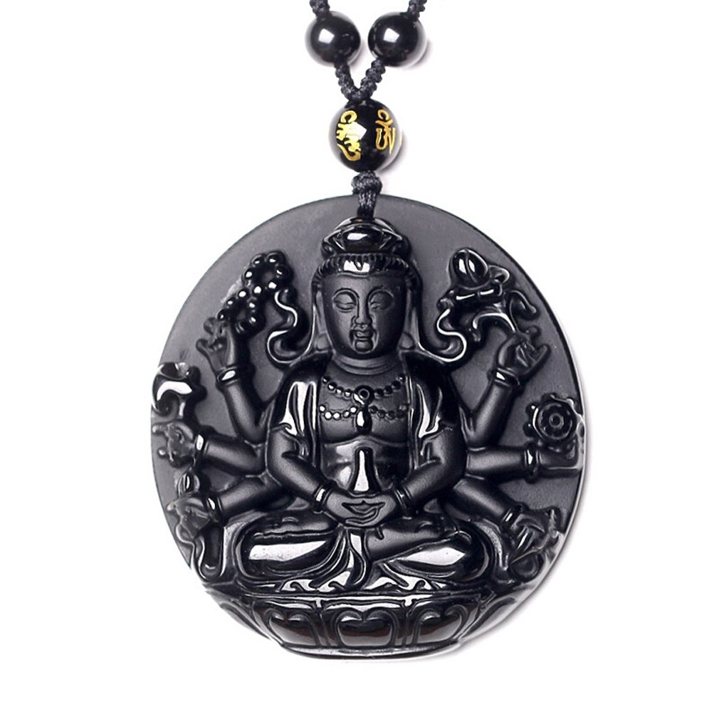 100% Pure Natural Black Obsidian Pendant Necklace - Healing Crystal Jewelry with Beaded Chain - Protection Stone for Meditation, Energy Cleansing & Spiritual Gifts