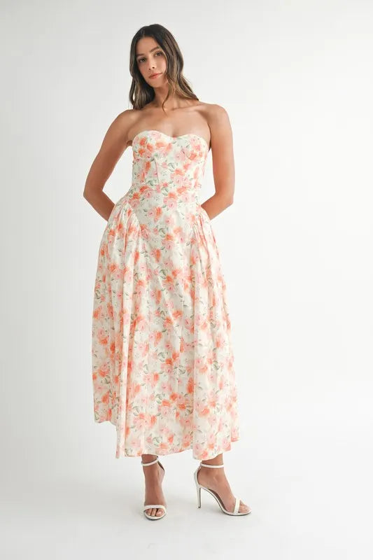 Floral Printed Midi Summer Dress for Women - Lightweight Flowy A-Line Sundress with Pockets, Beach Vacation & Casual Outfit