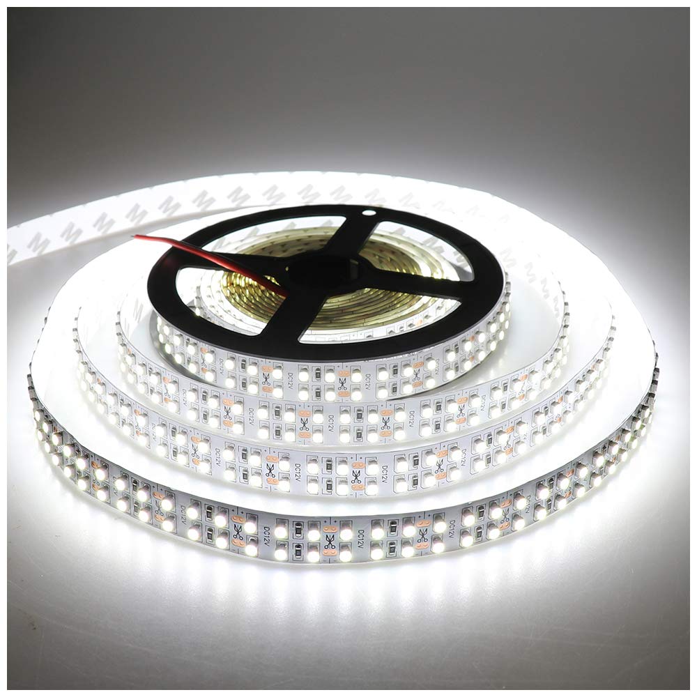 3528 SMD 6000K Cool White LED Strip Lights - 12V DC, 1200 LEDs, 16.4Ft Flexible Tape Light for Bedroom, Kitchen, Cabinet, Home Decoration - Non-Waterproof Ribbon Lamp (Ideal for Accent Lighting, Under Cabinet Illumination & DIY Projects)