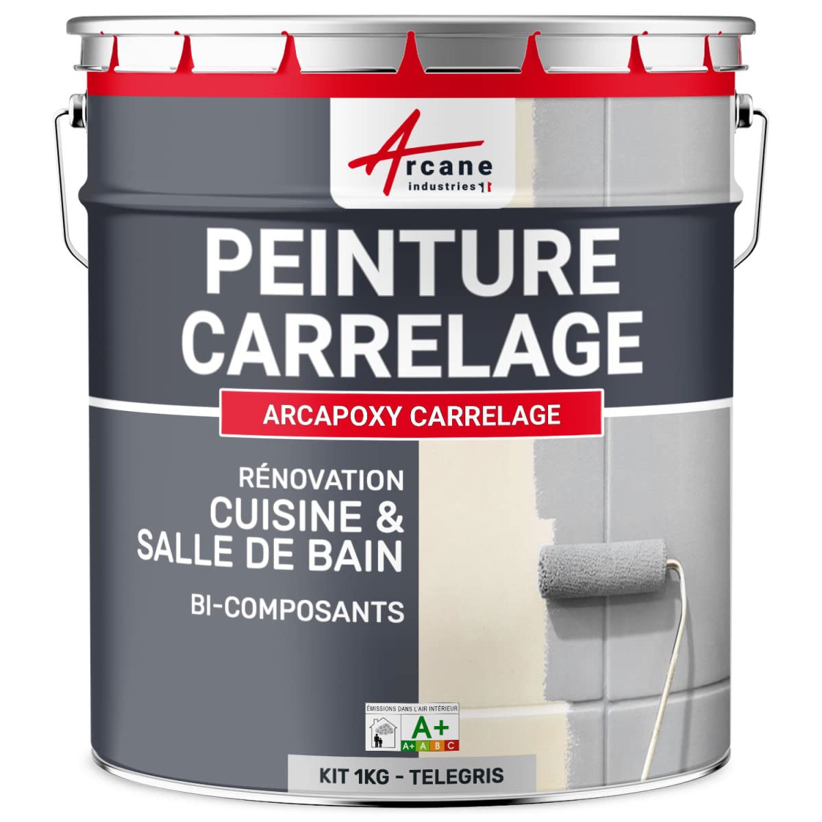 ARCAPOXY Tile Paint for Kitchen & Bathroom - 1 kg (Covers Up to 10 m² in 2 Coats) - Tele Gray 4 - RAL 7047 - Waterproof & Durable Ceramic Tile Paint - Perfect for Renovating Old Tiles in Kitchens, Bathrooms & Backsplashes