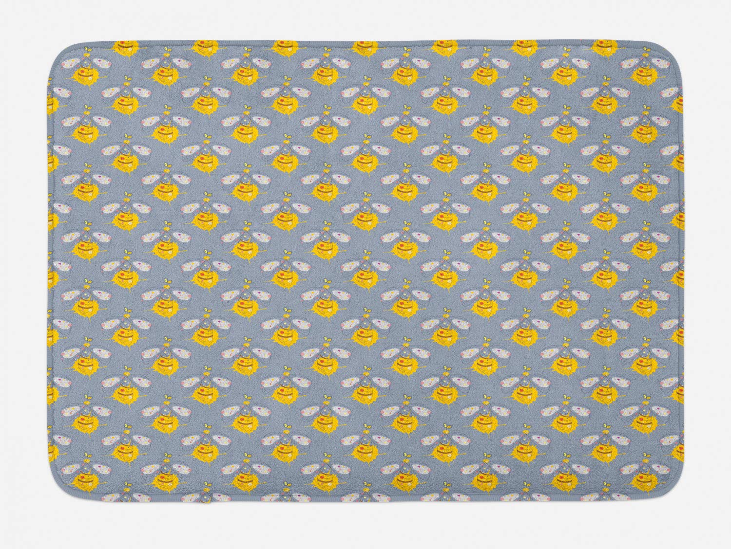 Ambesonne Bee Bath Mat - Non-Slip Plush Bathroom Rug with Hand-Drawn Abstract Insect Design, Color Splashes & Heart Motifs - 30.2