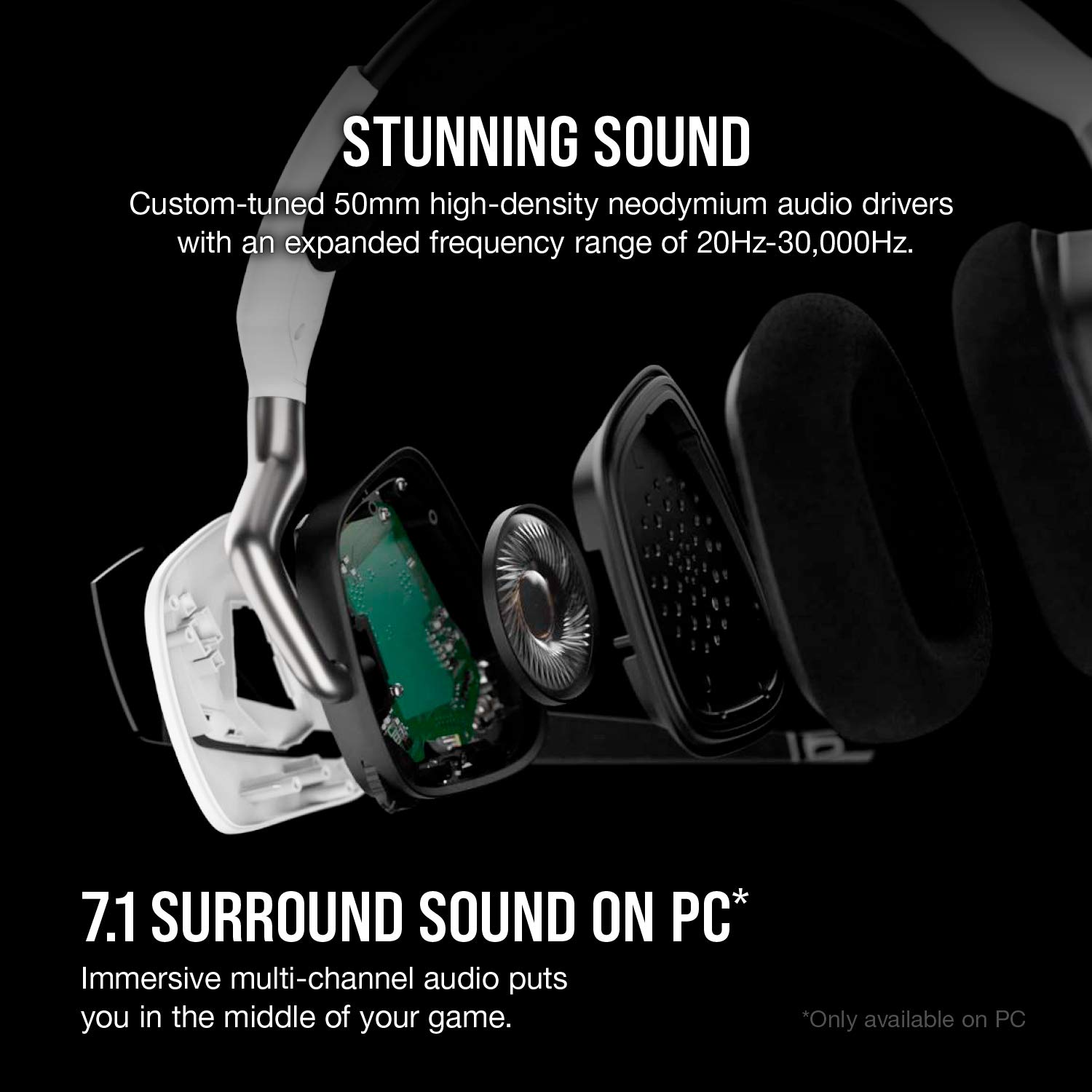 Corsair VOID RGB ELITE Wireless Gaming Headset with 7.1 Surround Sound - Discord Certified - iCUE Compatible - for PC, Mac, PS5, PS4 (White) - Perfect for Competitive Gaming & Streaming