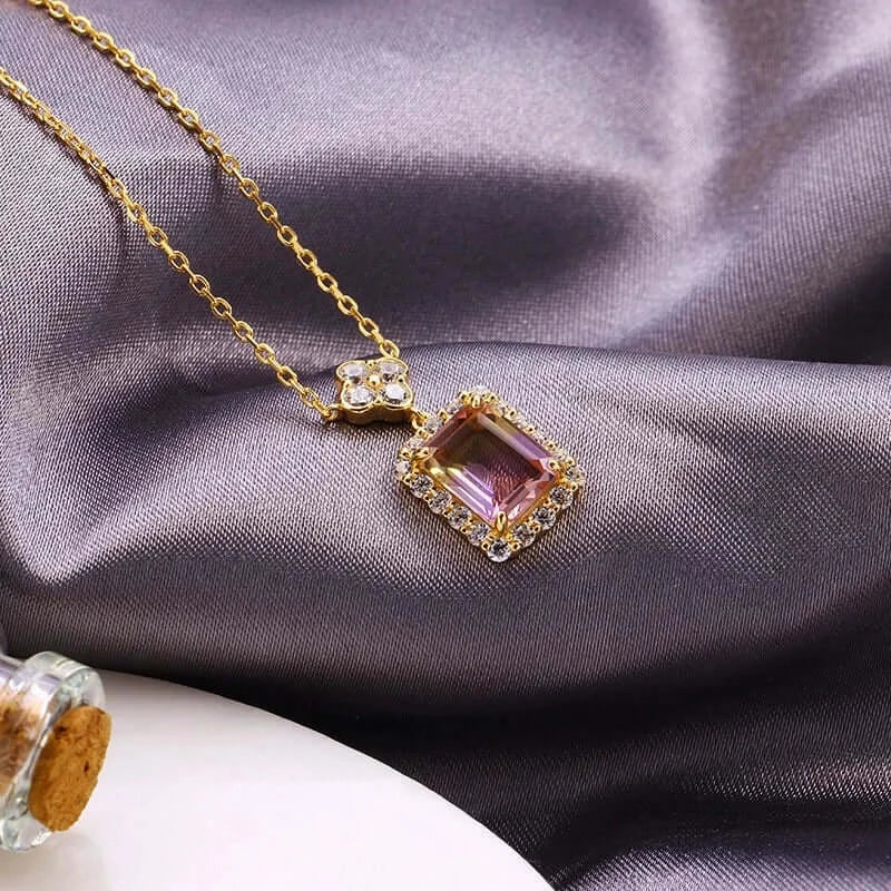 14K Gold Geometric Ametrine Pendant Necklace for Women - Elegant Dainty Jewelry Gift for Birthday, Anniversary & Valentine's Day | TB1505 | Perfect for Parties, Weddings & Everyday Wear