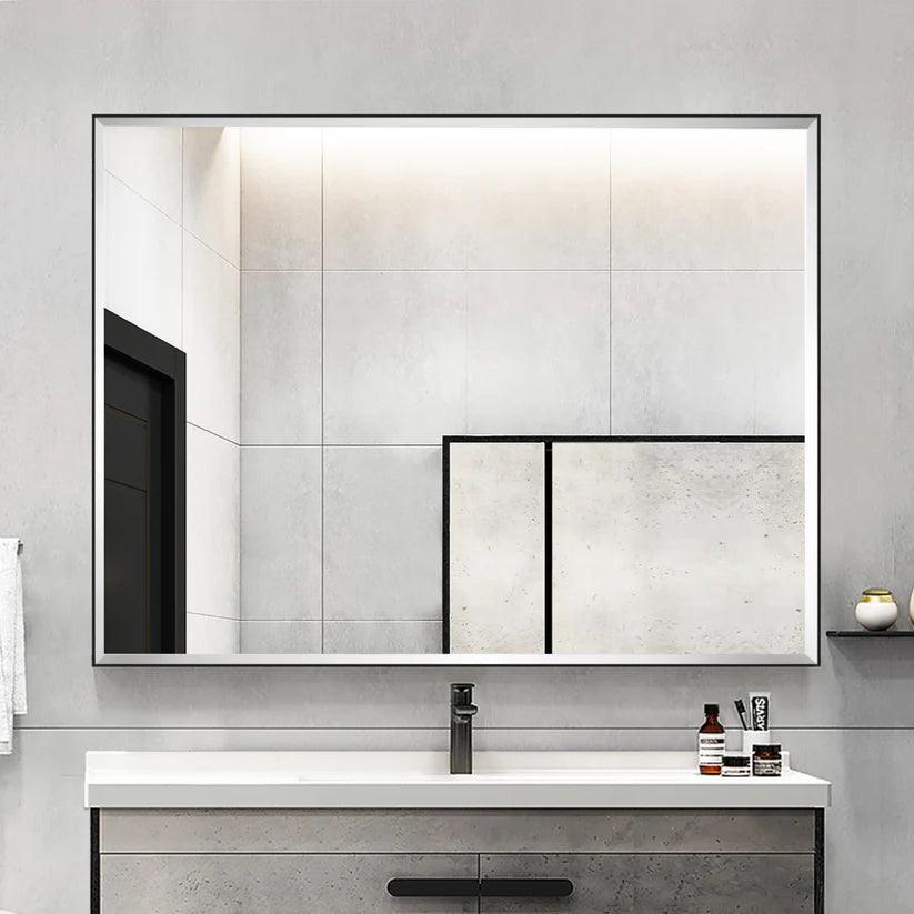 Modern Black Aluminum Framed Beveled Wall Mirror - Sleek Home Decor for Living Room, Bedroom & Entryway - Shatter-Resistant Glass with Stylish Reflections